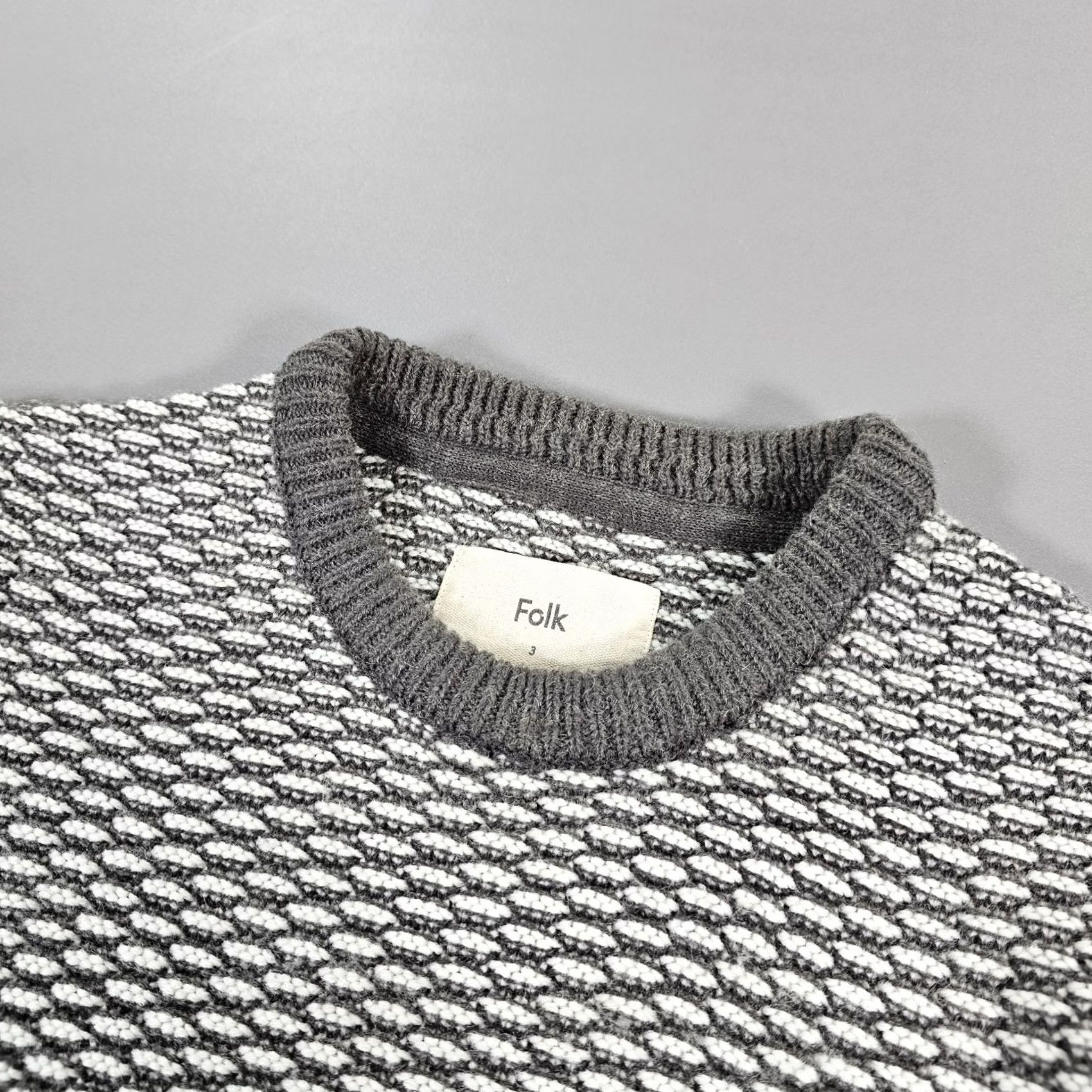 Folk Folk Mens Jumper Grey Medium 3 Textured Chunky Knit Wool Blend Crew Sweater Size US M / EU 48-50 / 2 - 2 Thumbnail