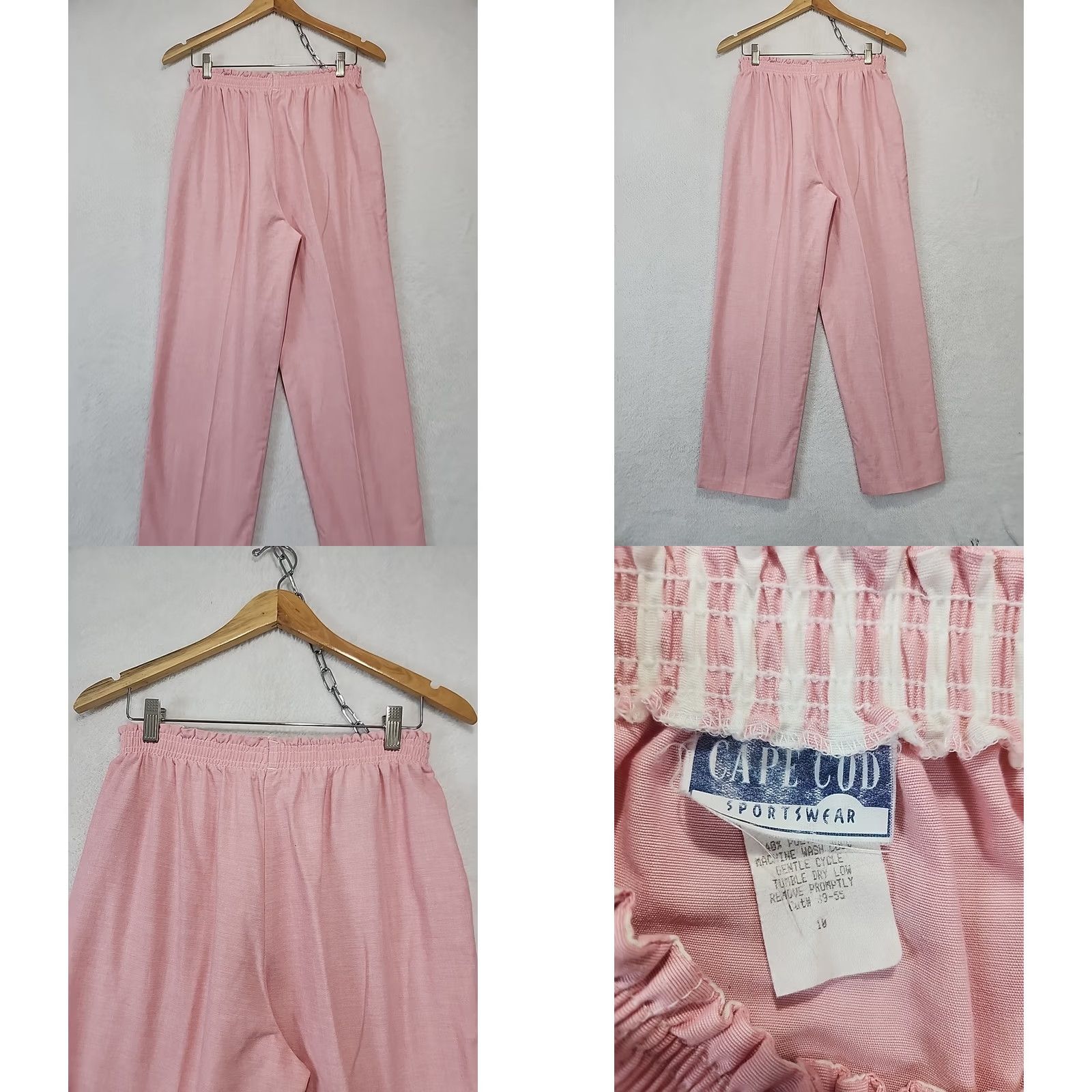 Pinko VINTAGE Cape Cod Pink Elastic Waist Comfort Beach Retro Pants Womens 10 Straight Leg High Rise Cotton Blend Size 32" / US 10 / IT 46 - 9 Thumbnail