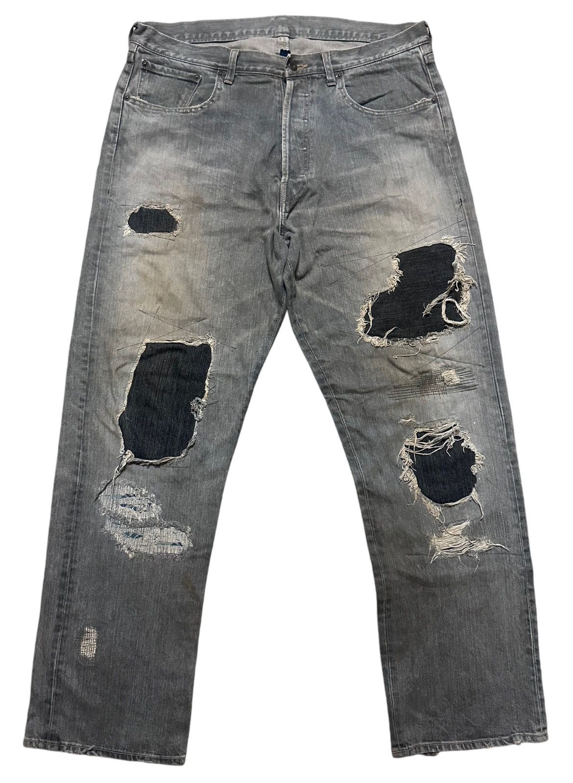 If Six Was Nine × Japanese Brand × Le Grande Bleu (L.G.B.) 🇯🇵 Vintage Japan Patchwork Mud Wash Rusty Pants Size US 37 - 1 Thumbnail