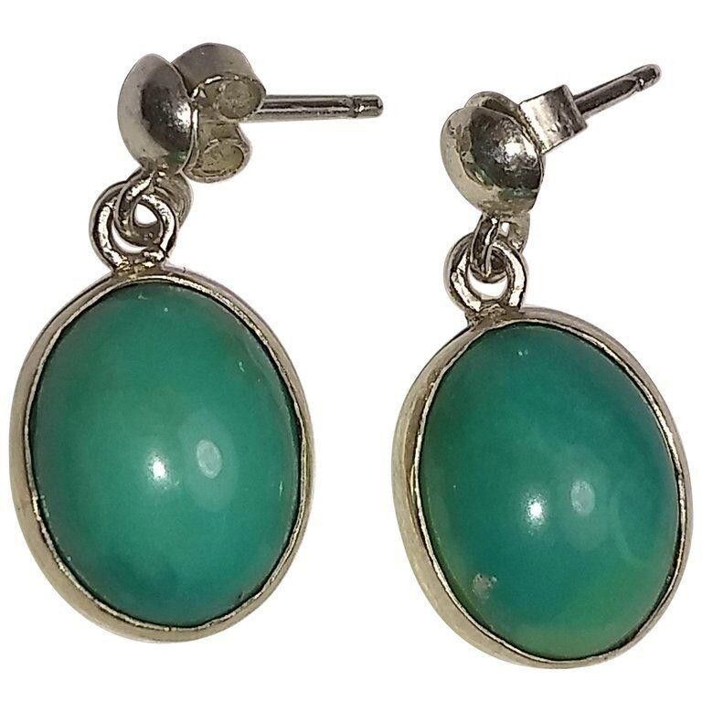 Designer Mexican Sterling Silver Turquoise Cabochon Dangle Earrings Size ONE SIZE - 1 Thumbnail