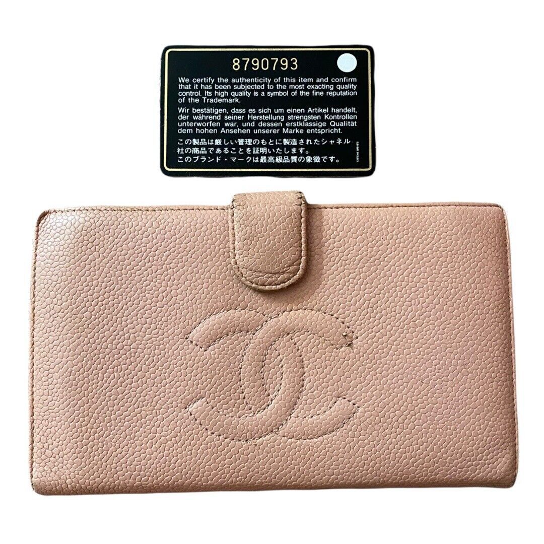 image of Chanel Cc Pink Caviar Leather Bifold Snap Wallet Authentic, Women's