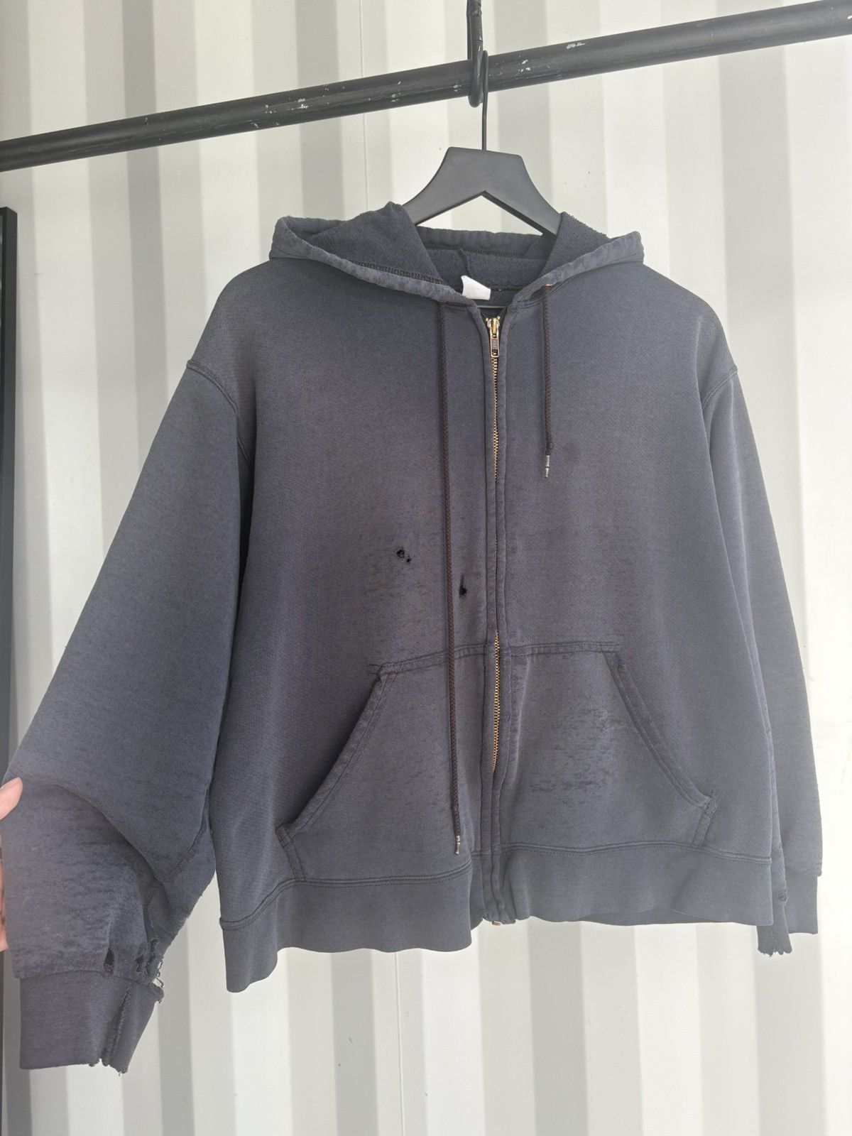 Thrashed Faded Distressed Zip Hoodie Grunge Band