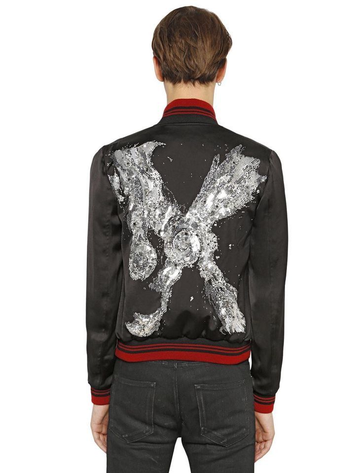 Saint Laurent Paris Black Mr X Sequin Embellished Bomber Jacket Size US S / EU 44-46 / 1 - 2 Thumbnail
