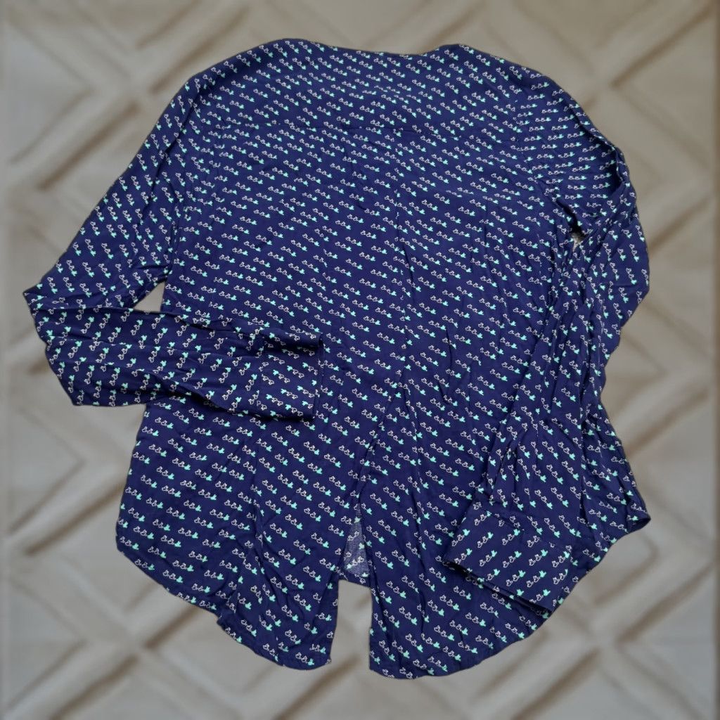 Vintage Maeve Bird Print Button Down Blouse Womens 2 Navy Blue Crew Neck Casual Long Sleeve Rayon Regular Size 2 Blue Women Mens Girls Size XS / US 0-2 / IT 36-38 - 1 Thumbnail