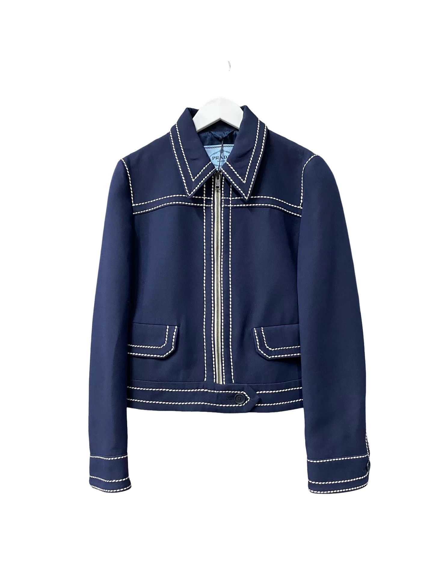 Prada Prada Navy Contrast Stitch Jacket Size 38 Size XS / US 0-2 / IT 36-38 - 1 Thumbnail