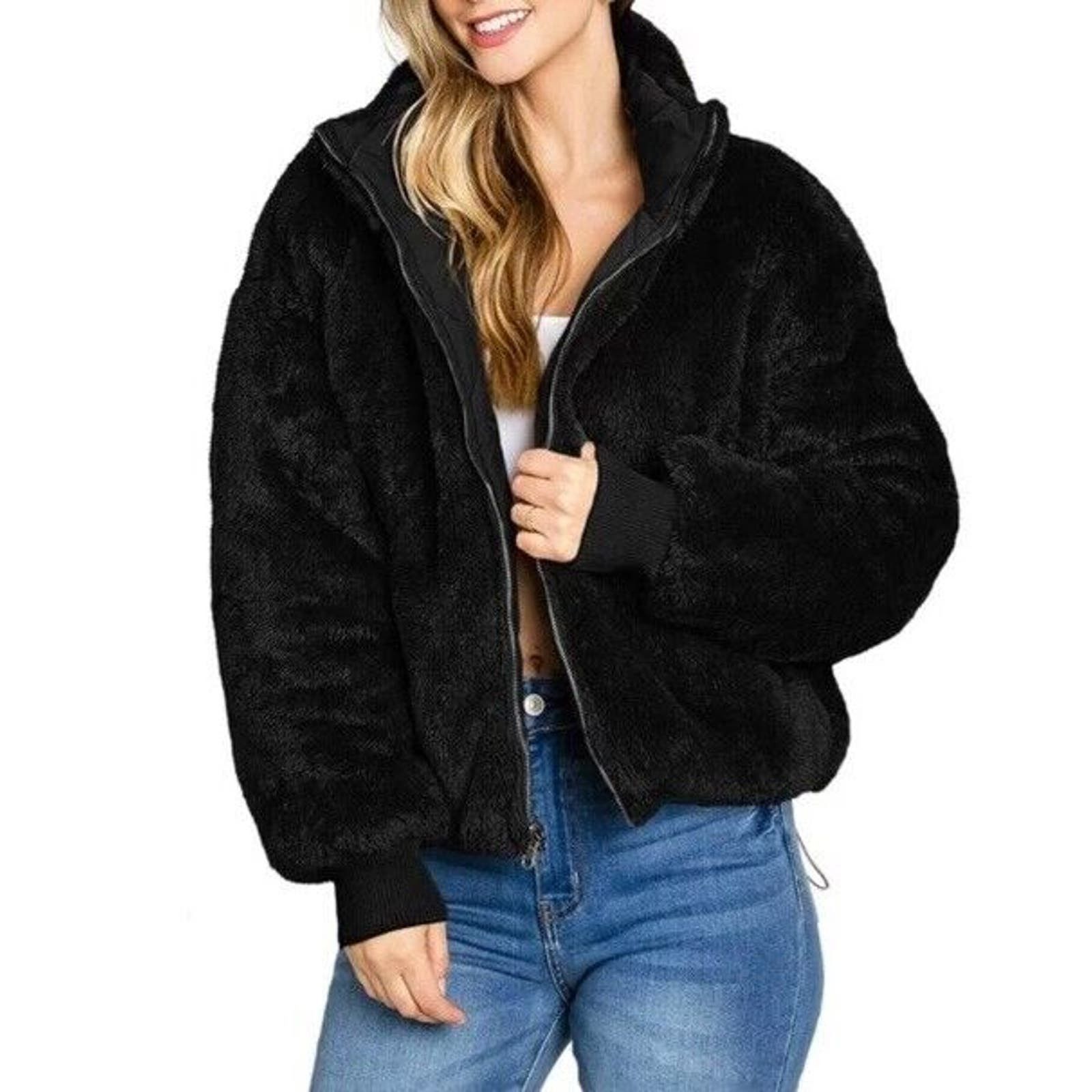 Harajuku Hip Hop Y2K Zipper Fur Hoodie Mens With Faux Fur