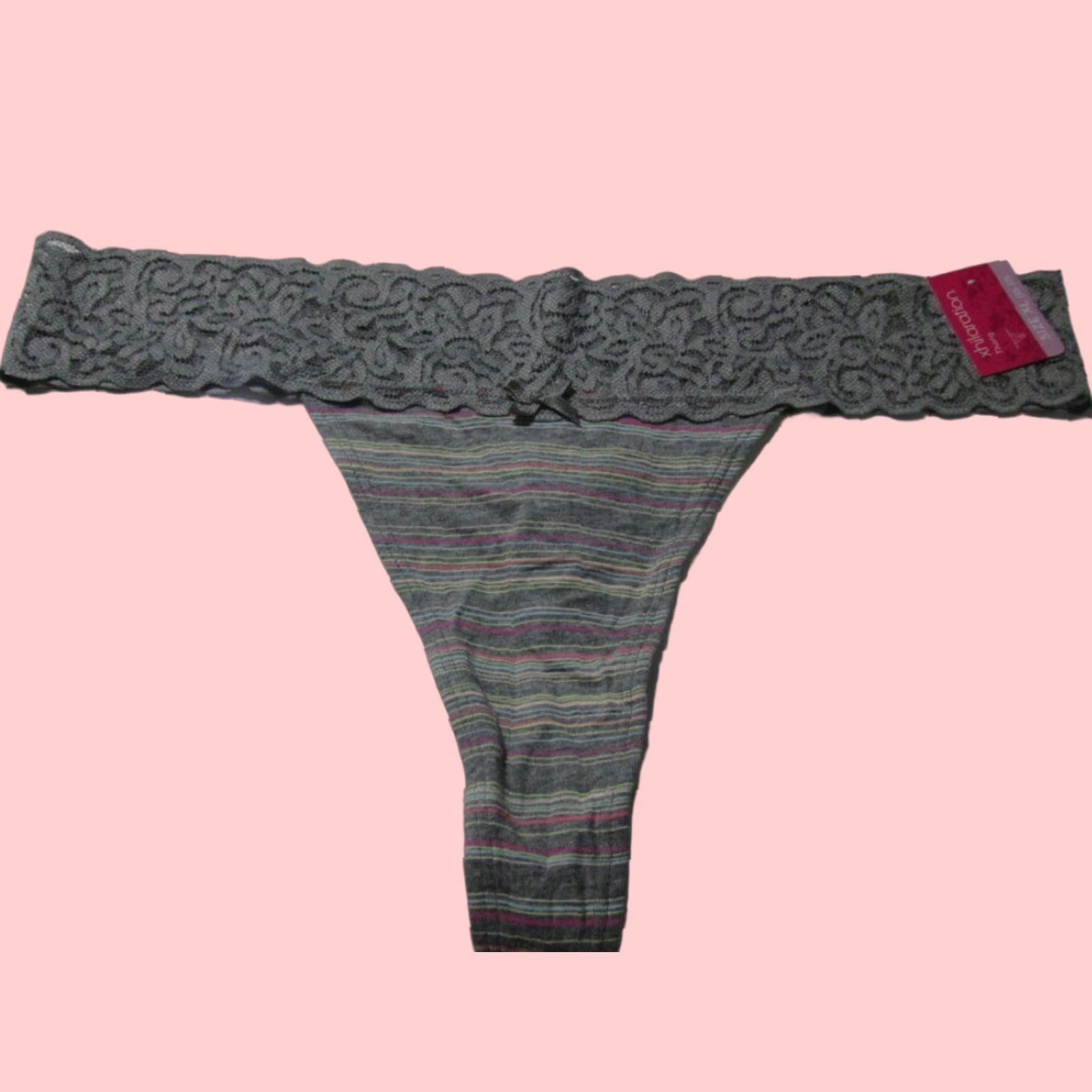 Vintage Xhilaration Womens XL Gray Lace Panty Thong Striped Intimates in Grey (Size 40)