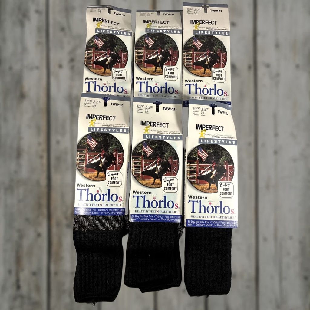Vintage VINTAGE Thorlos Socks Western Calf Black 8.5-12.5 Men 6 Pack TWW-13 Size ONE SIZE - 1 Thumbnail