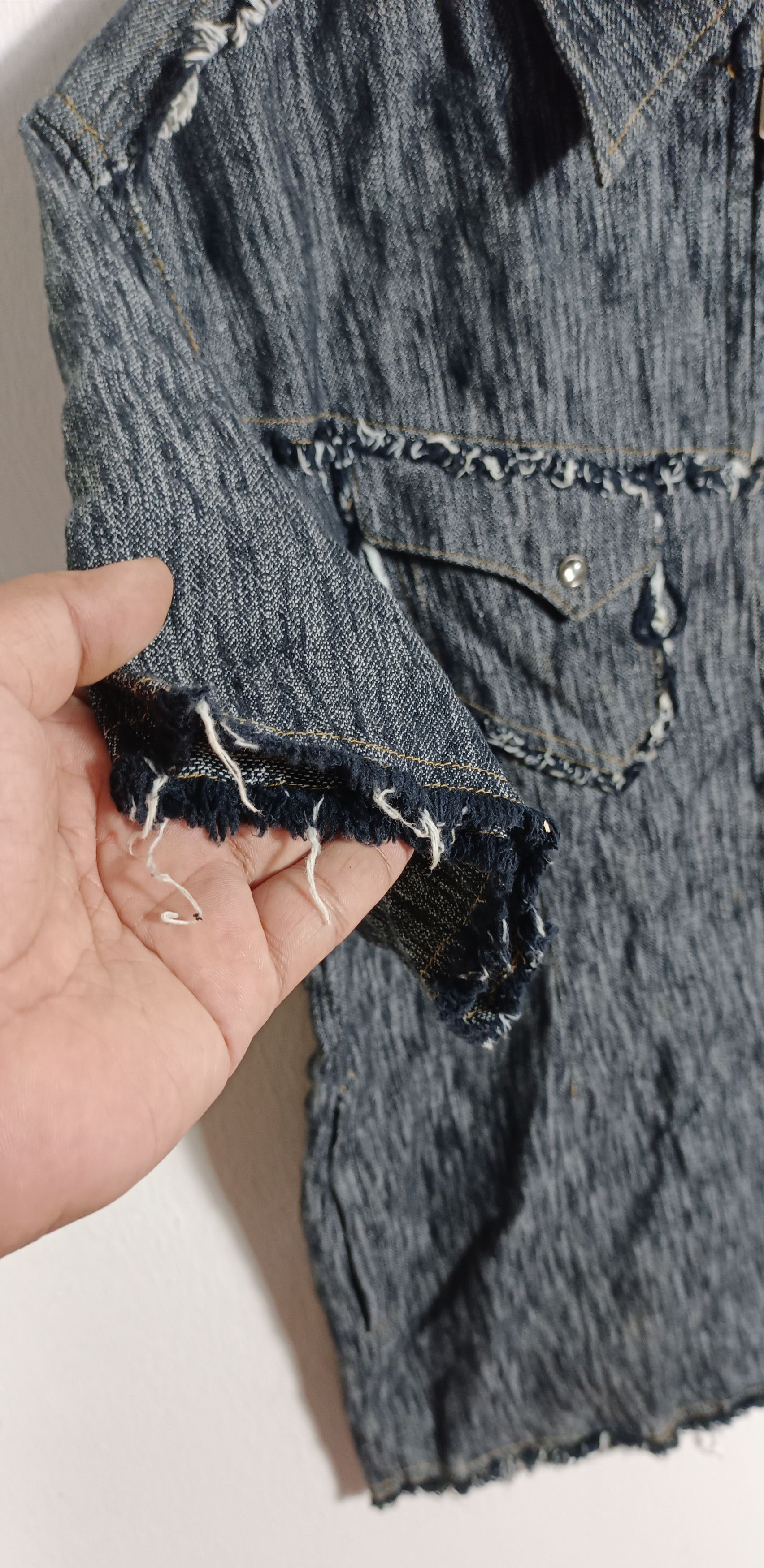 Japanese Brand Crate Barefost Distressed Style Western Denim Shirt Size US M / EU 48-50 / 2 - 6 Thumbnail