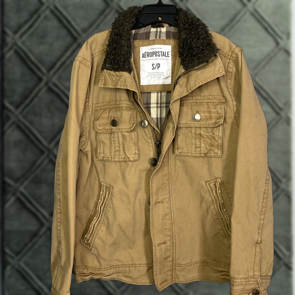 Aeropostale VINTAGE Aeropostale Saddle Brown Cowboy Jacket Sherpa Collar Plaid Flannel Lined S Jacket Men Regular Brown 90s City College USA Mens Size US S / EU 44-46 / 1 - 1 Thumbnail
