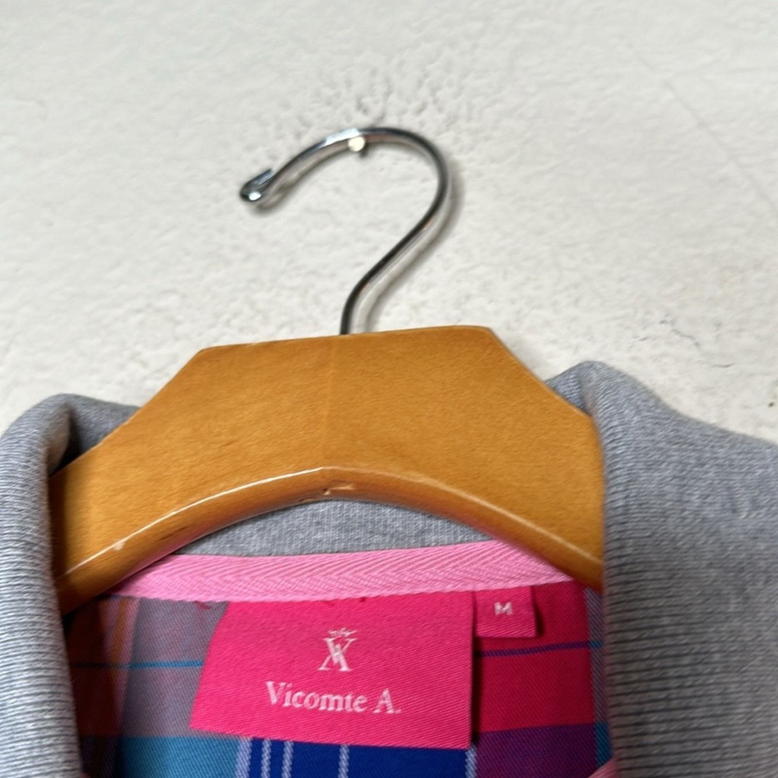 Other VICOMTE A. Grey Pink Plaid Contrast Long Sleeve Polo MED Size US M / EU 48-50 / 2 - 11 Thumbnail