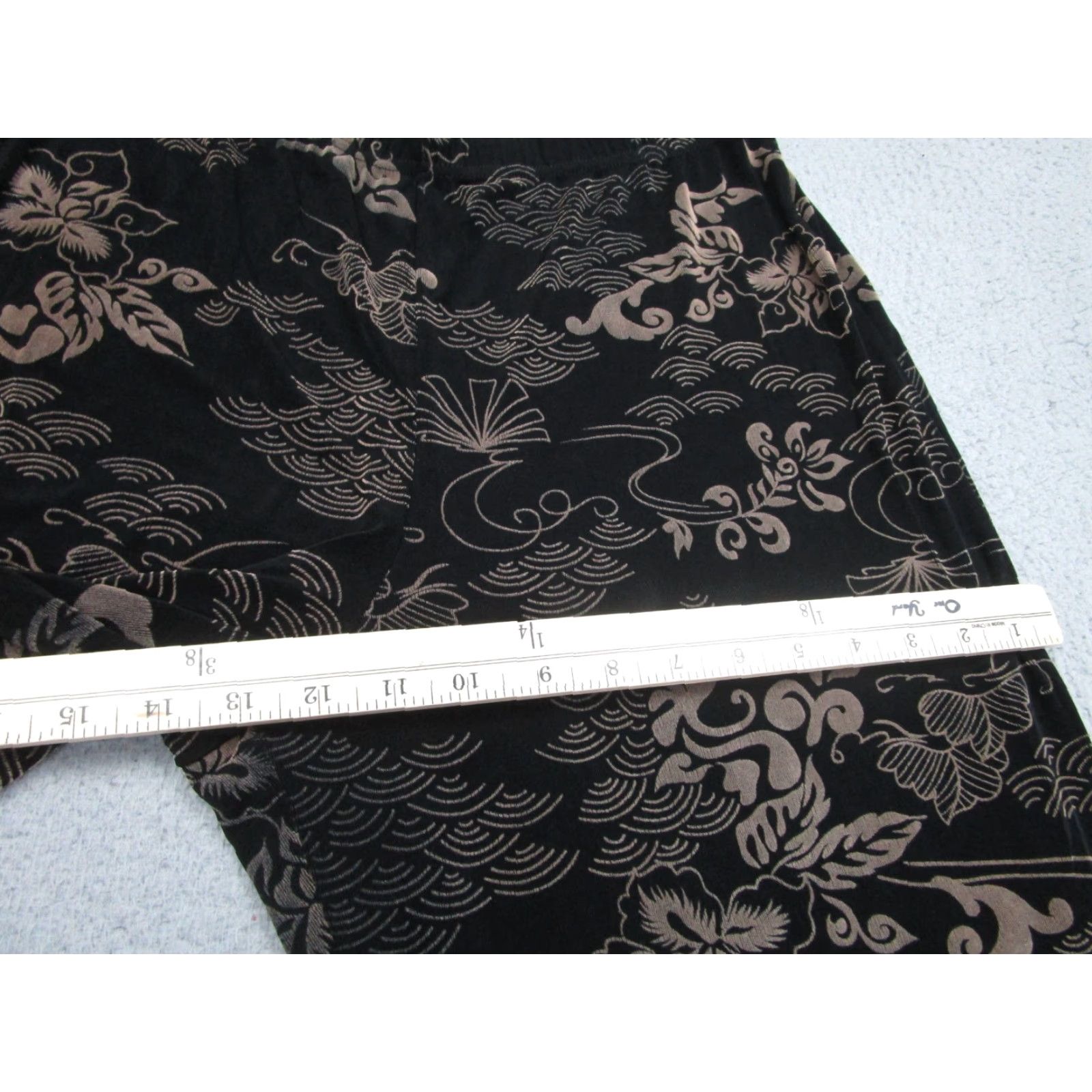 Velvet VINTAGE Slinky Pants Womens L Black Beige Whims Goth Velvet Floral y2k Boho Wide Size 36" / US 14 / IT 50 - 6 Thumbnail