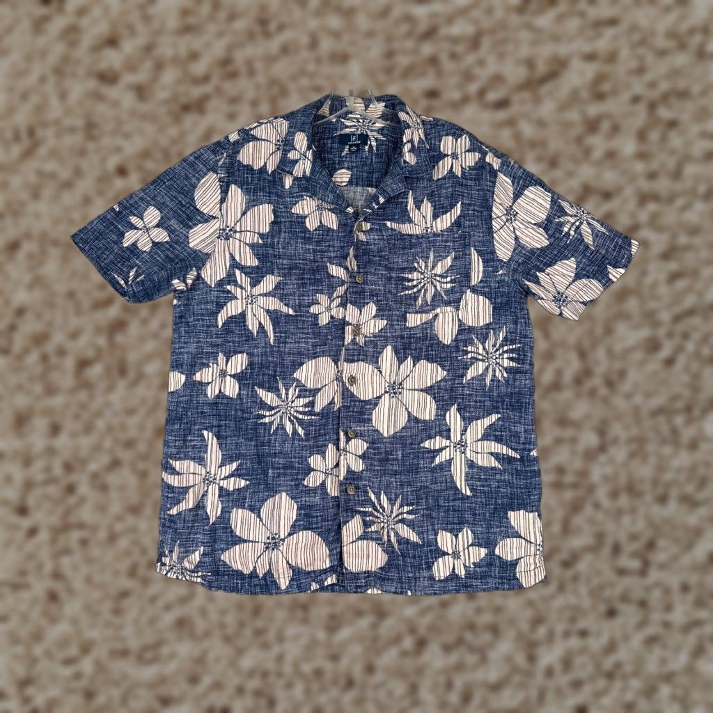 George GEORGE Shirt Men Medium Blue White Floral Button Up 100% Rayon Pocket Hawaiian Vintage No Size US M / EU 48-50 / 2 - 1 Thumbnail