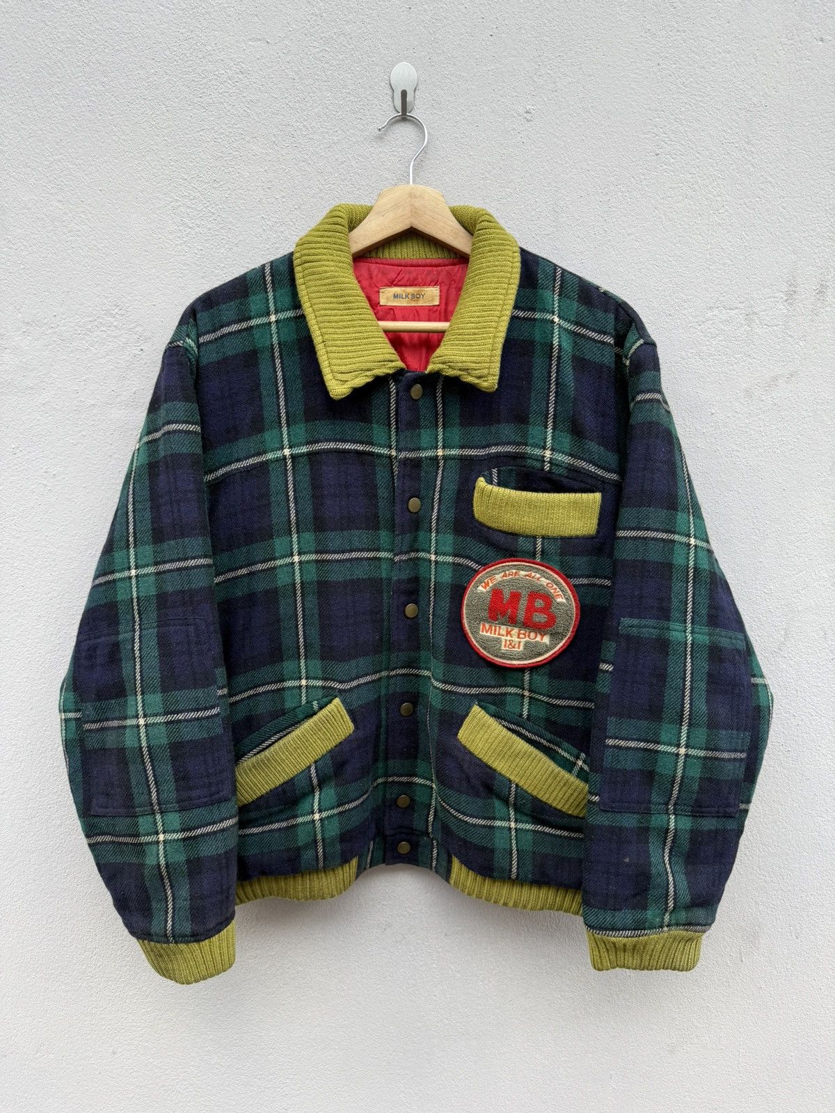 Seditionaries VTG 80s-90s MILKBOY Plaid Boxy Wool Quilted Bomber Jacket Size US L / EU 52-54 / 3 - 2 Thumbnail