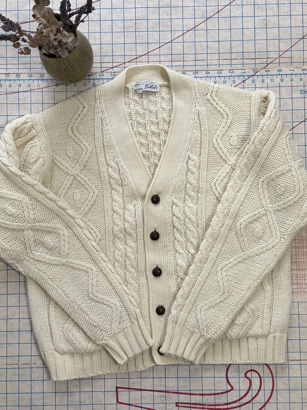 Other × Vintage Vintage Bullock Cable Knit Cardigan Sweater Cream White Med Size US M / EU 48-50 / 2 - 6 Thumbnail