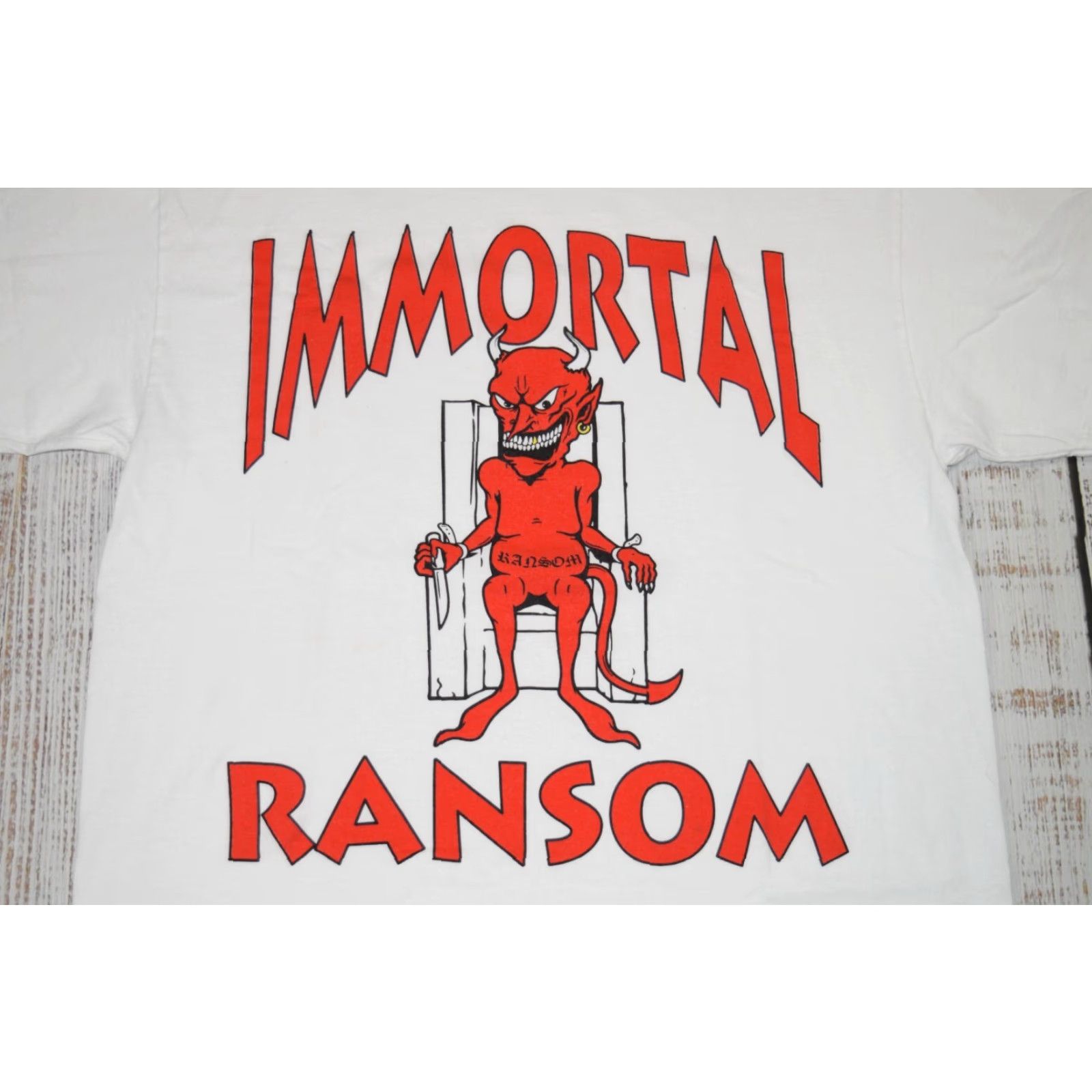 Vintage Ransom Immortal X Ransom T-Shirt Mens Large White Graphic Tee Skate Rap Devil 90s Size US L / EU 52-54 / 3 - 2 Thumbnail