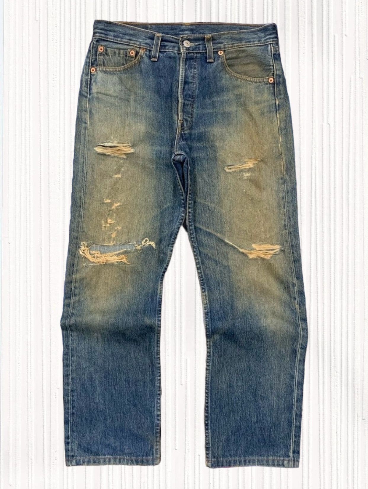 If Six Was Nine × Levi's Vintage Levis UK Crazy Mud Wash Distressed Jeans (AC11) Size US 29 - 1 Thumbnail