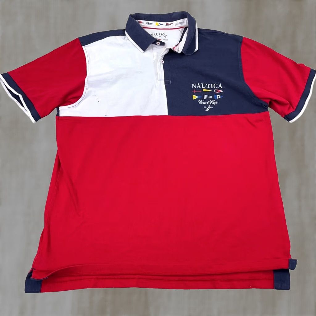 Nautica Nautica Rugby Shirt Men XL Red White Blue Colorblock Y2K Retro Flags Adult Size US XL / EU 56 / 4 - 1 Thumbnail
