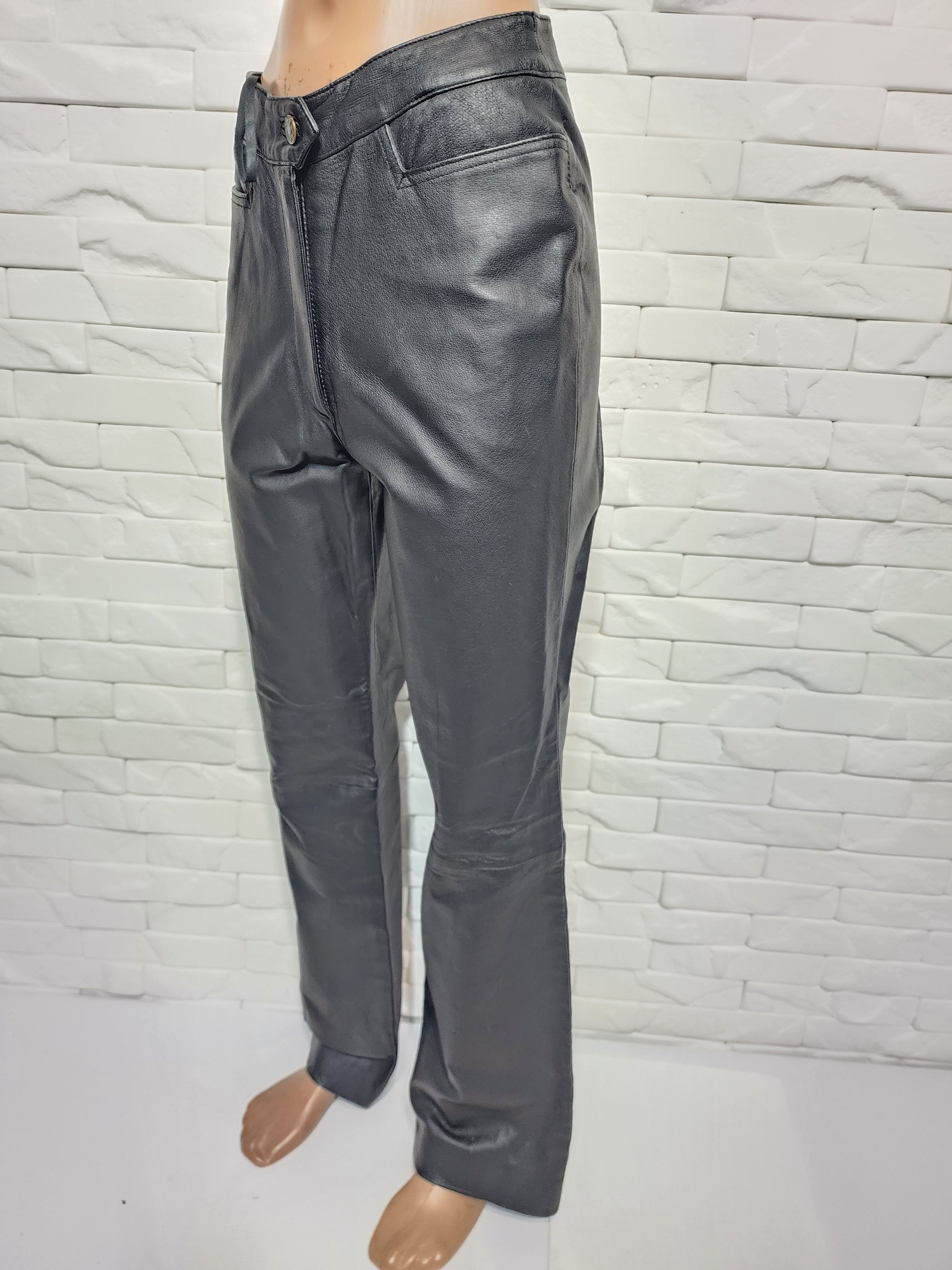 Genuine Leather Black Leather Pants: Women's Genuine Leather Trousers Size 27" / US 4 / IT 40 - 2 Thumbnail