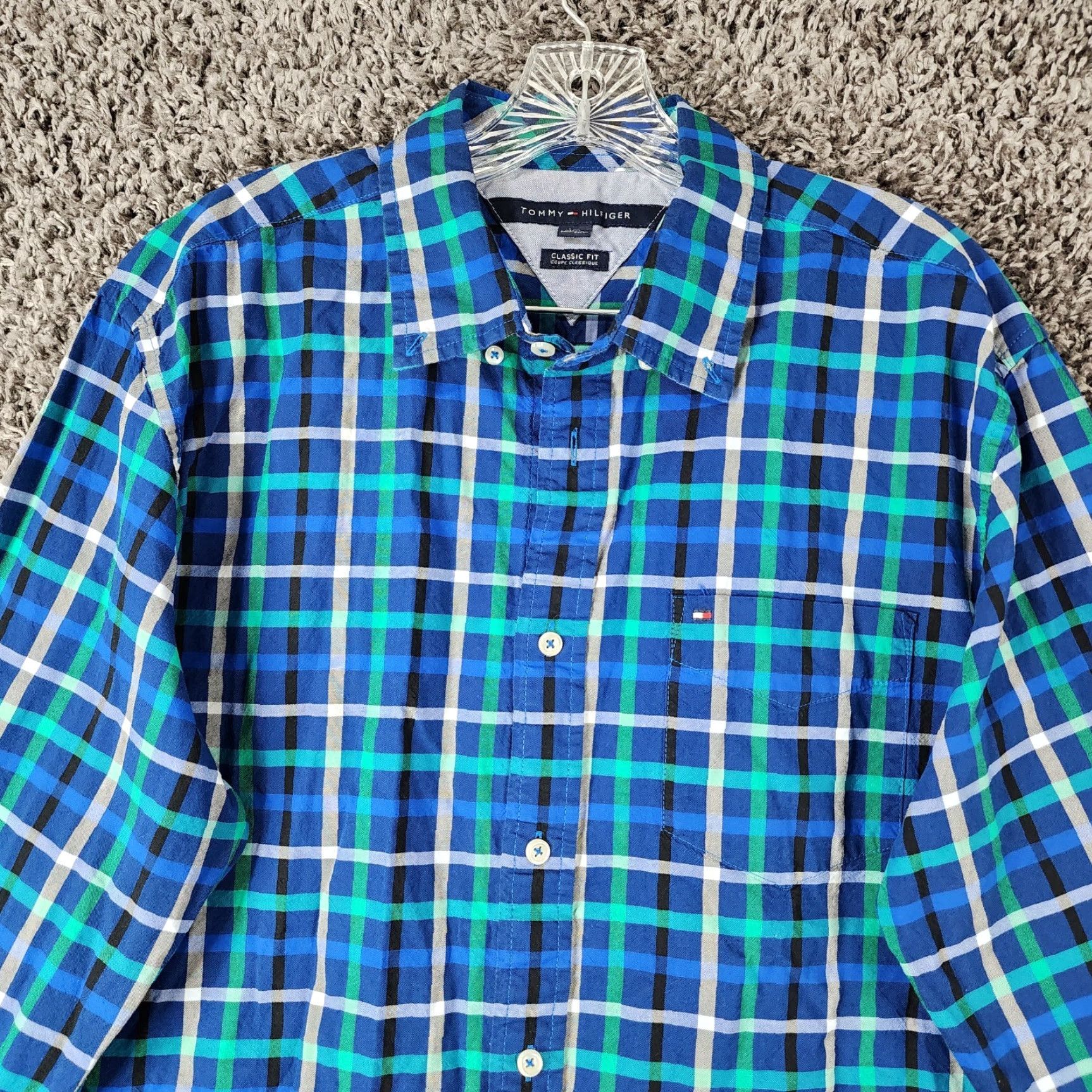 Tommy Hilfiger Tommy Hilfiger Shirt Mens L Long Sleeve Plaid Blue Button-Up Classic Fit Men’s L Size US L / EU 52-54 / 3 - 3 Thumbnail