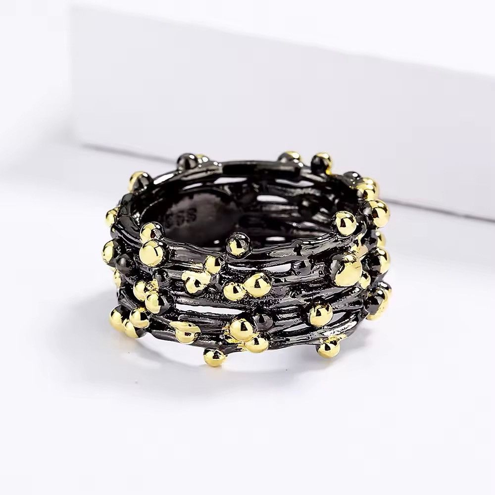 Jewelry Creative Unique Jewelry Polka Dot Black Gold Ring Size ONE SIZE - 3 Thumbnail