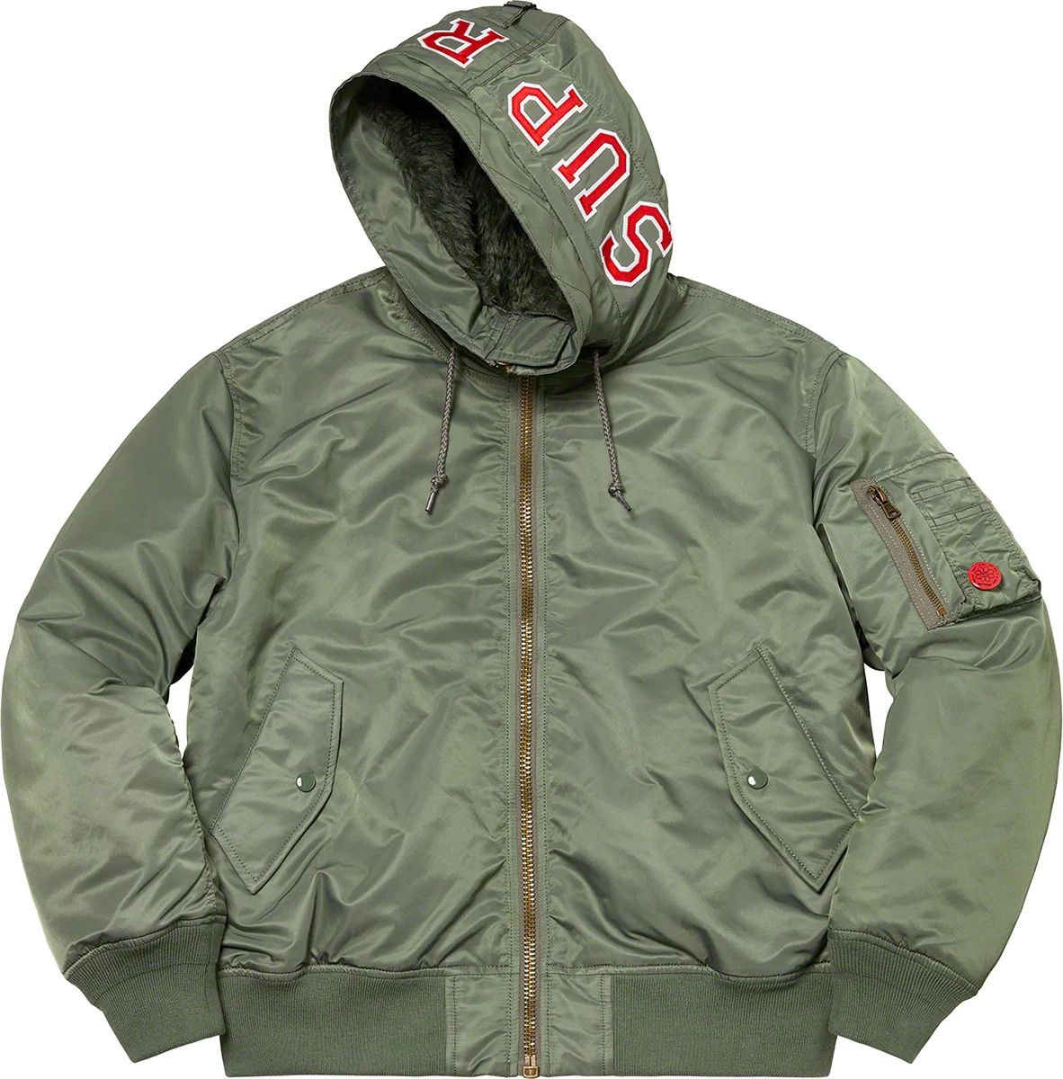 image of Supreme Hooded Ma-1 Olive Olive Ma 1 Puffy Jacket, Men's (Size Medium)