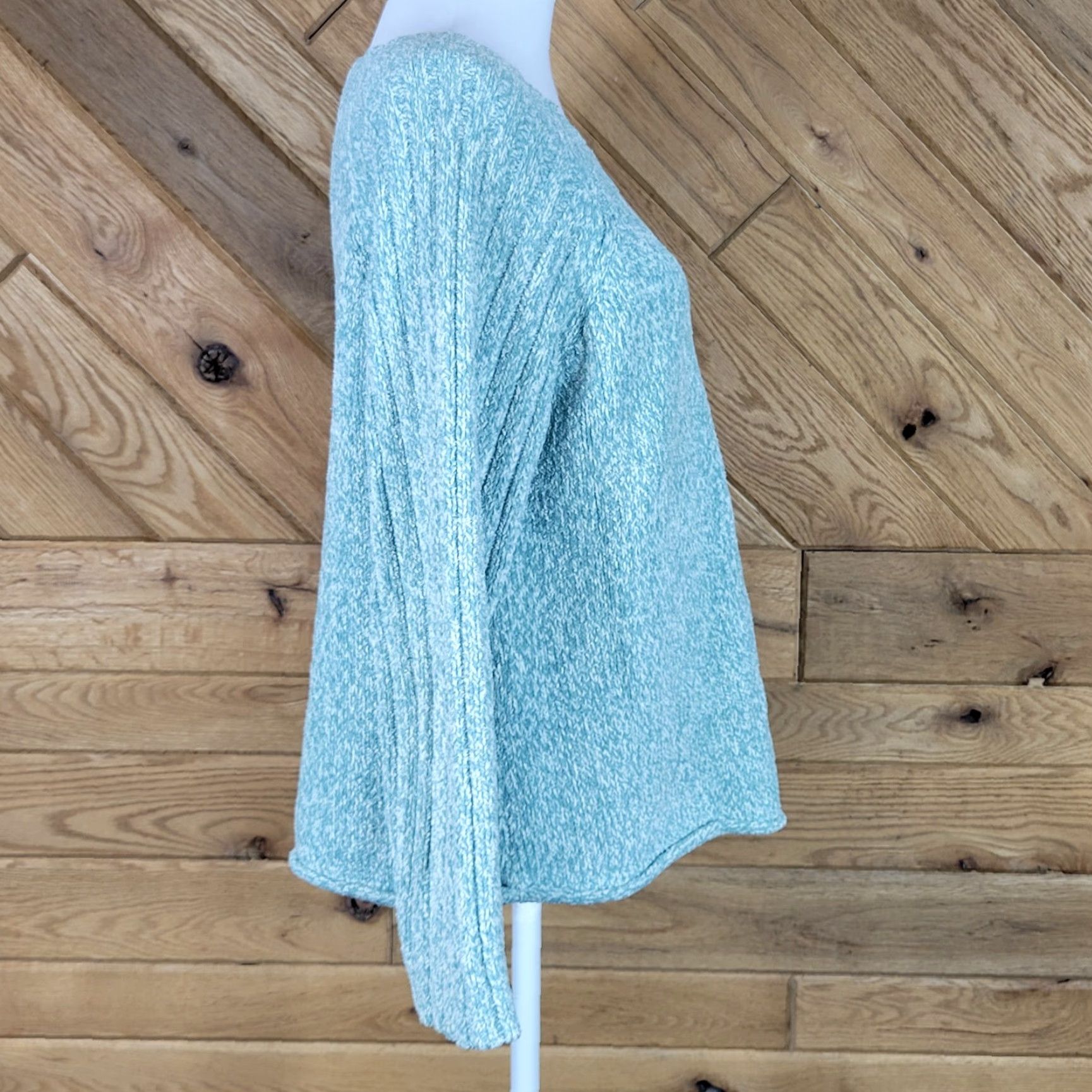 J. Jill J. Jill Womens Petites L Pullover Sweater Green White Boat Neck Long Sleeve Lightweight Knit Polyester Blend Casual Modern Classic Mens, Womens Size L / US 10 / IT 46 - 3 Thumbnail