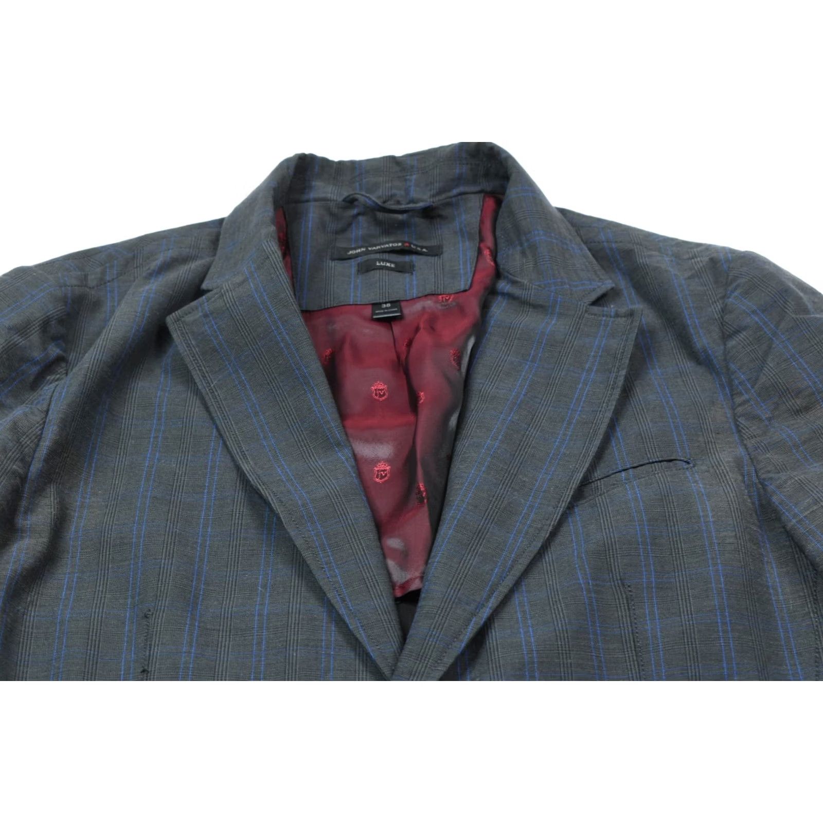 John Varvatos VINTAGE John Varvatos USA Luxe Blazer Mens 38 Gray Blue Plaid Two-Button Slim Fit Size 38R - 3 Thumbnail