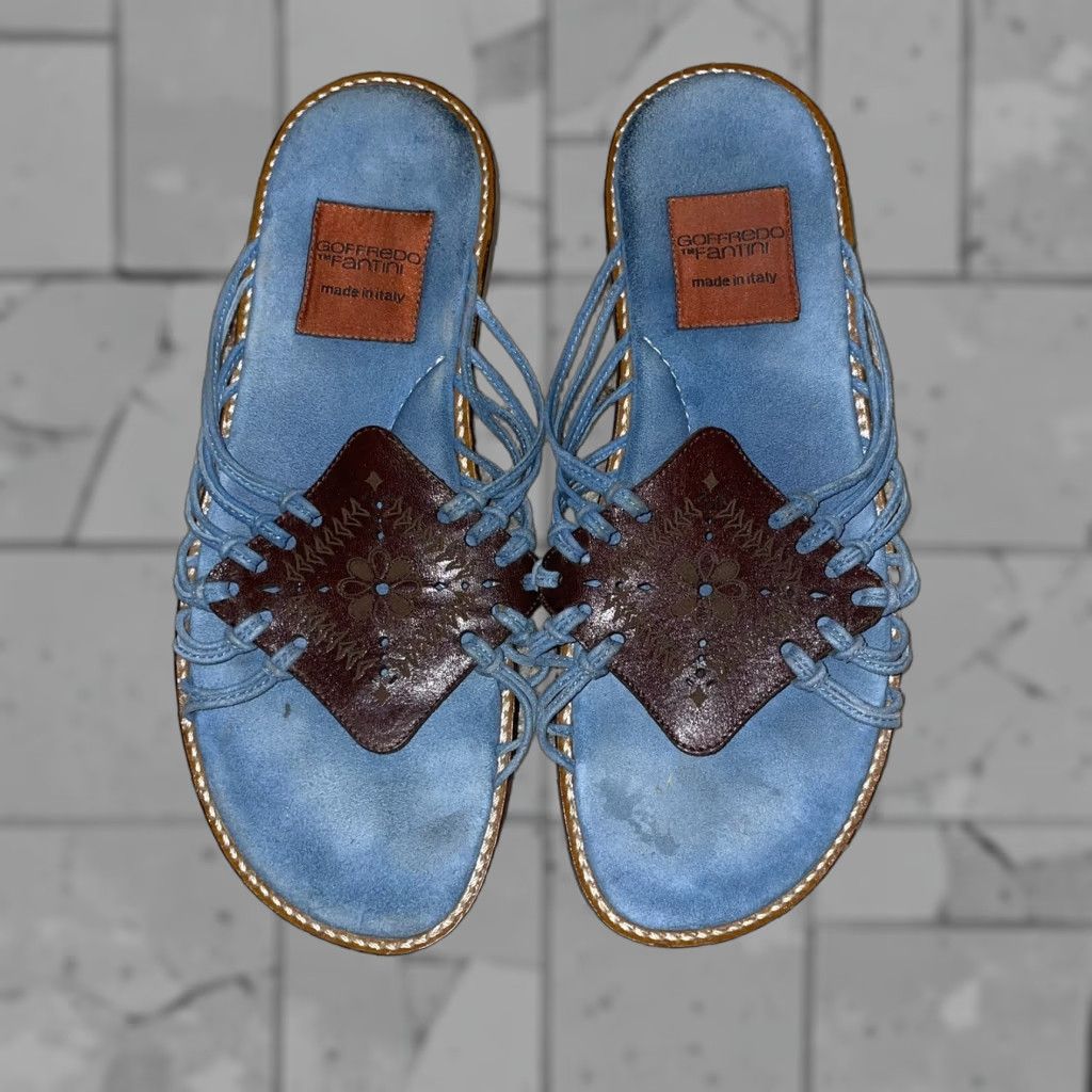 Vintage Goffredo Fantini Blue Flats Womens 38.5 38 1/2 Leather Flat Womens Blue Shoes Size US 9 / IT 39 - 1 Thumbnail