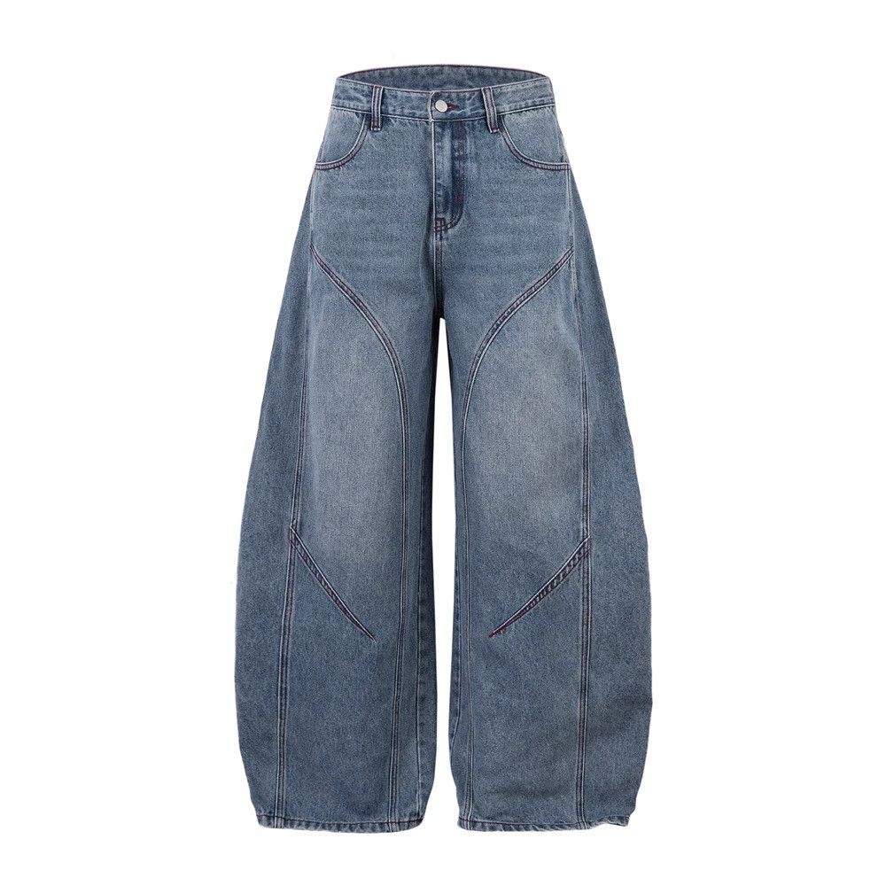 Japanese Brand × Jean Stitched wide-leg washed distressed loose scimitar jeans Size US 32 / EU 48 - 1 Thumbnail