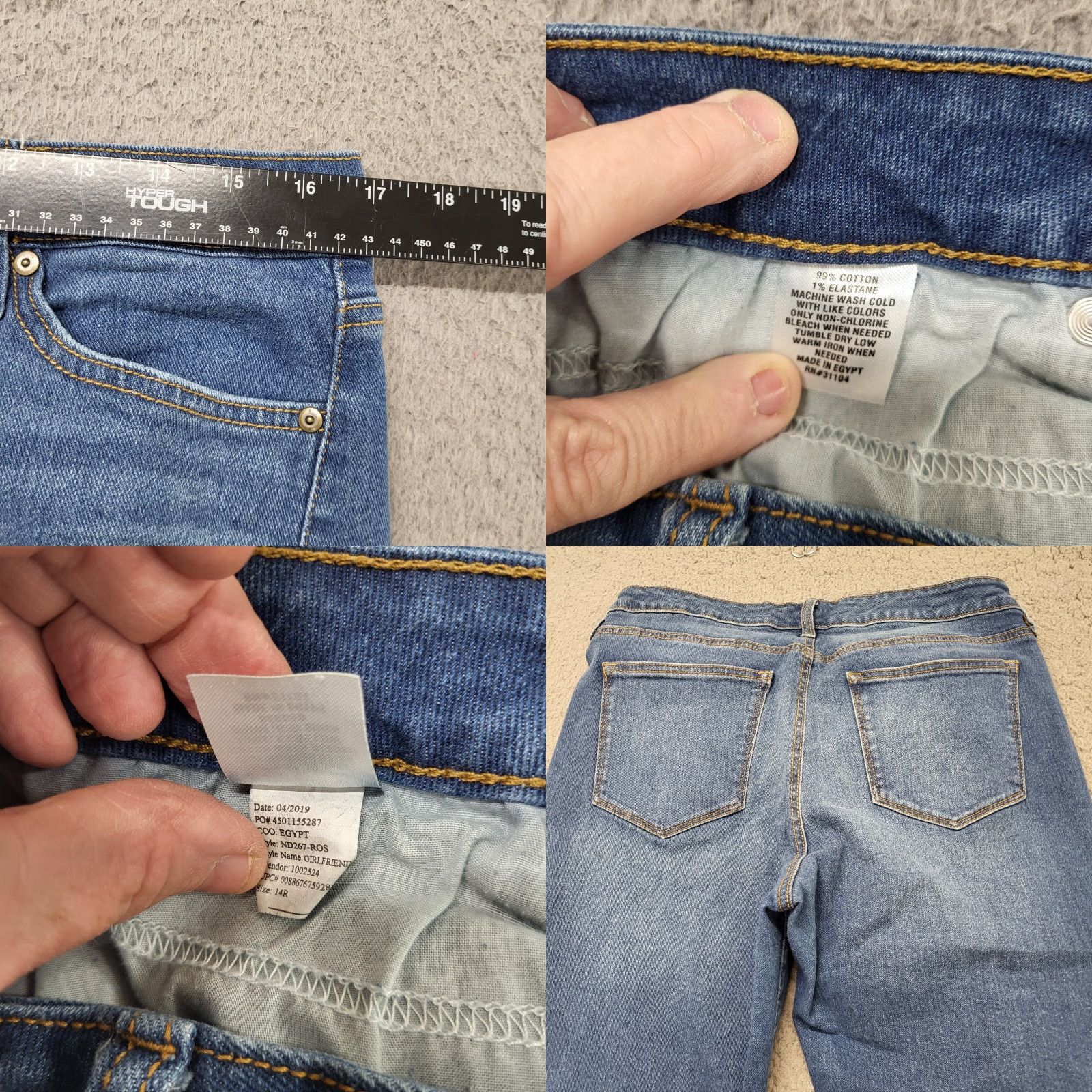 Denime New Directions Jeans Capris Women's 14 Reg Boyfriend Blue Denim Cuffed 5-Pocket Design Size 36" / US 14 / IT 50 - 8 Thumbnail