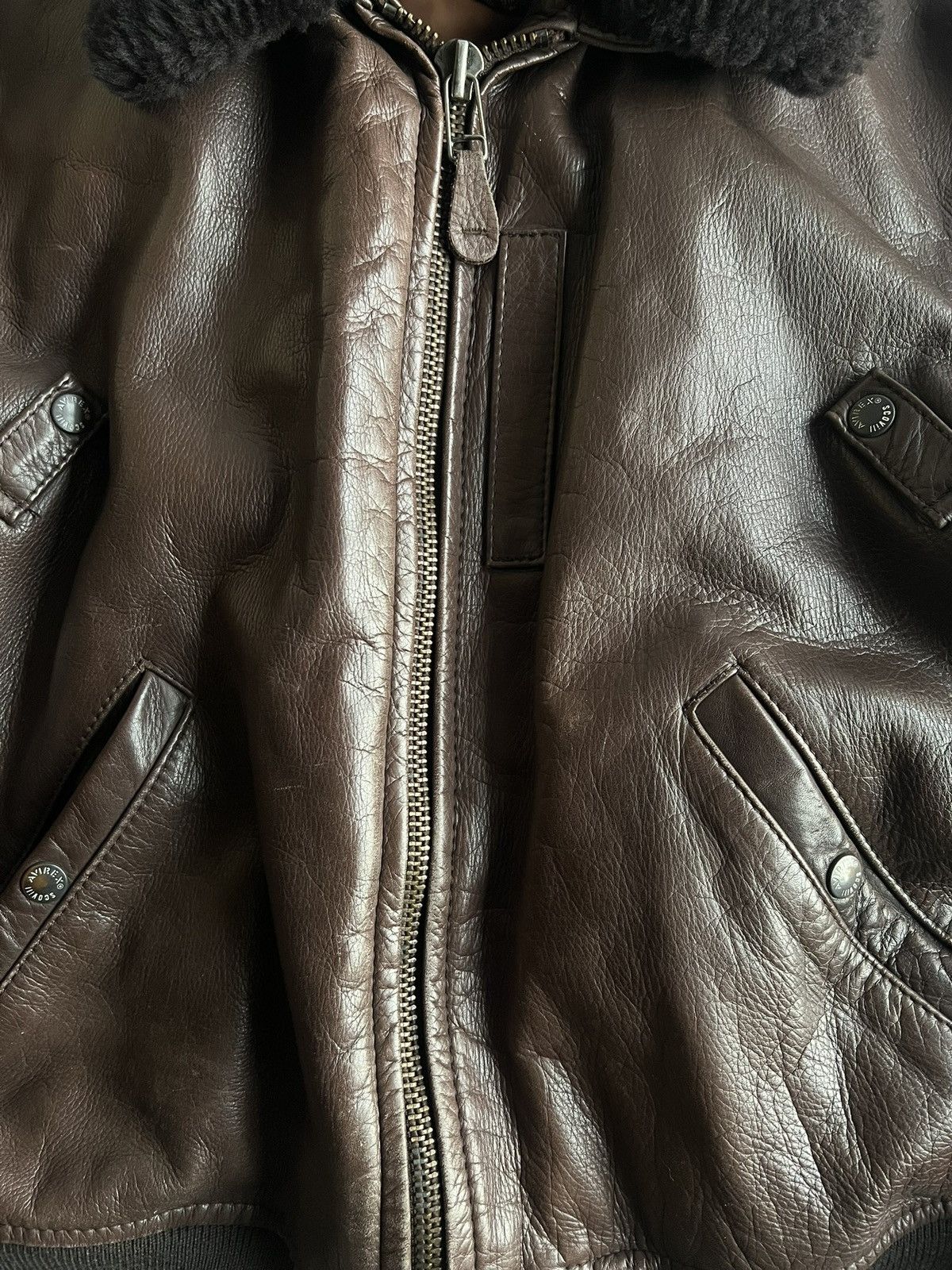 Avirex Avirex B-15 Leather Fur Collar Bomber Jacket Size US L / EU 52-54 / 3 - 2 Thumbnail