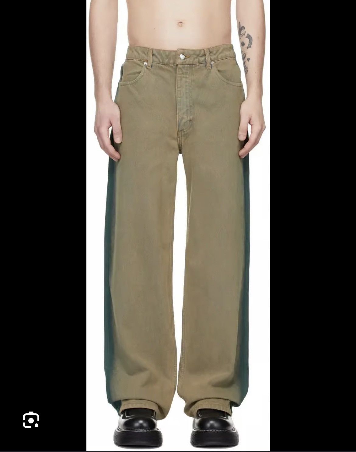 Eckhaus Latta wide leg green wash jean
