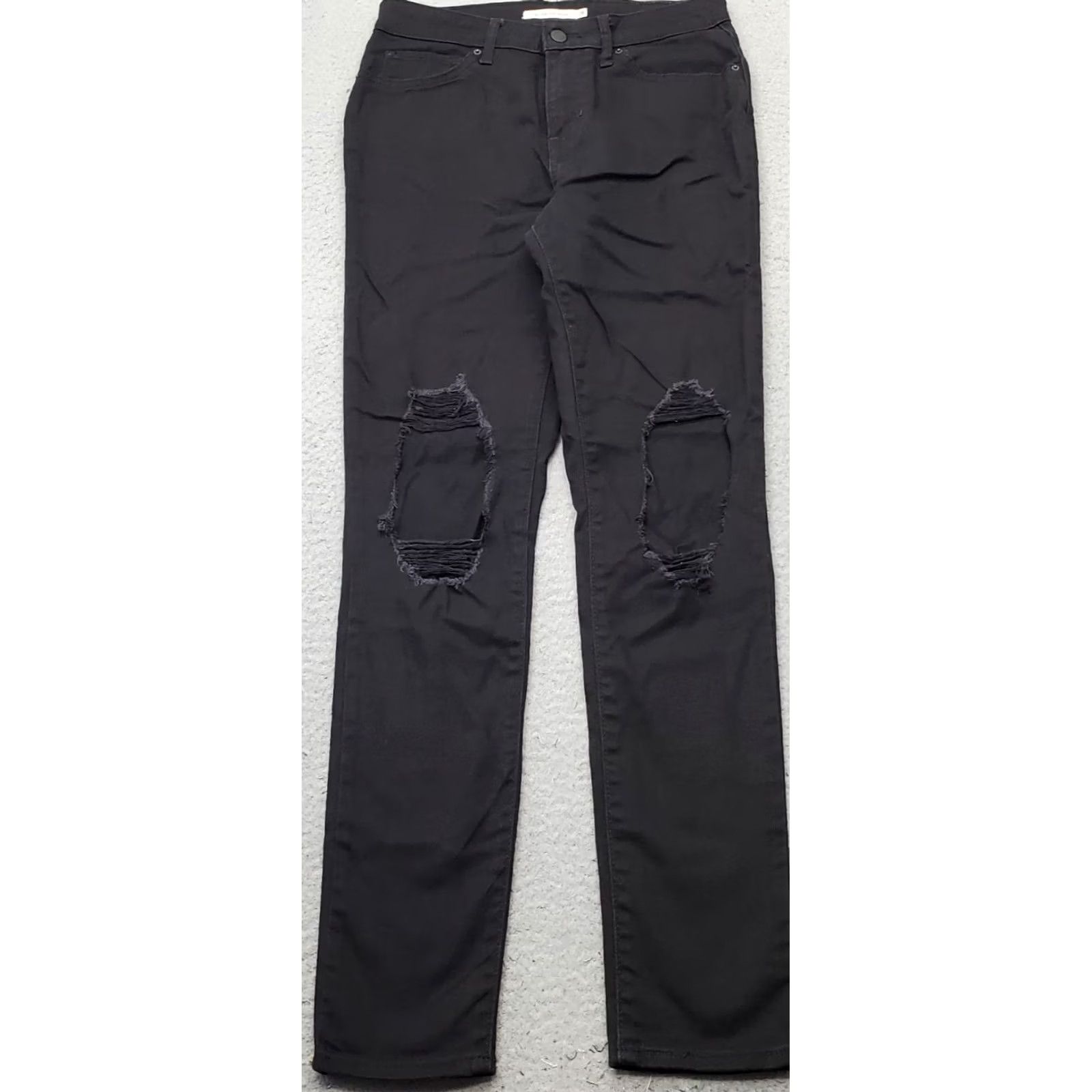 Levi's Levi's 721 Jeans Womens 27 Black Denim Stretch High Rise Distressed Skinny Leg Jeans Size 27" / US 4 / IT 40 - 2 Thumbnail