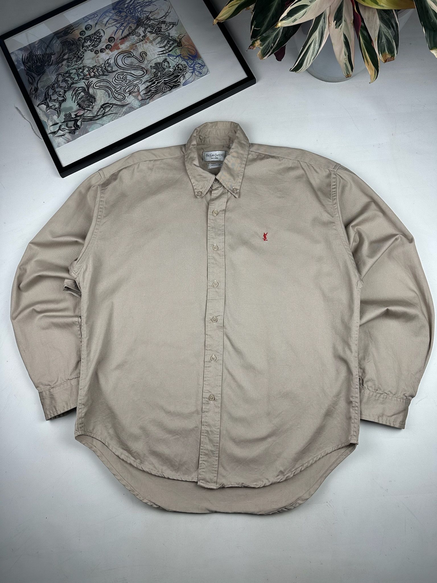 Vintage Vintage YSL Chest Logo Heavyweight Cotton Shirt Size US XL / EU 56 / 4 - 1 Thumbnail