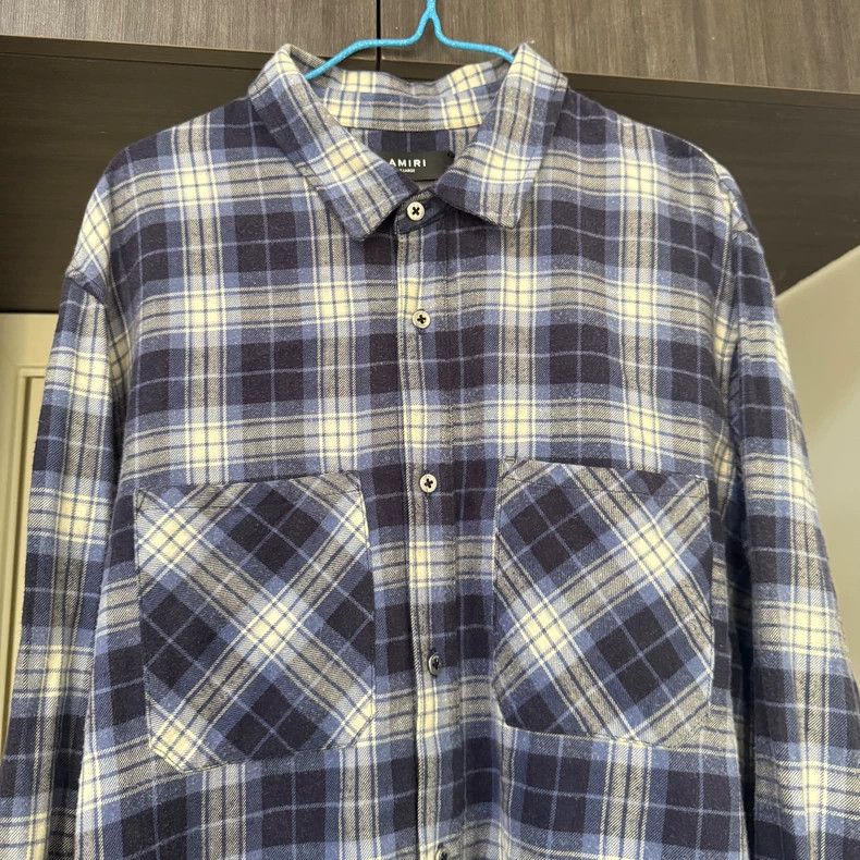 Amiri Amiri 17ss blue checkered flannel destroy shirt Size US XL / EU 56 / 4 - 3 Thumbnail