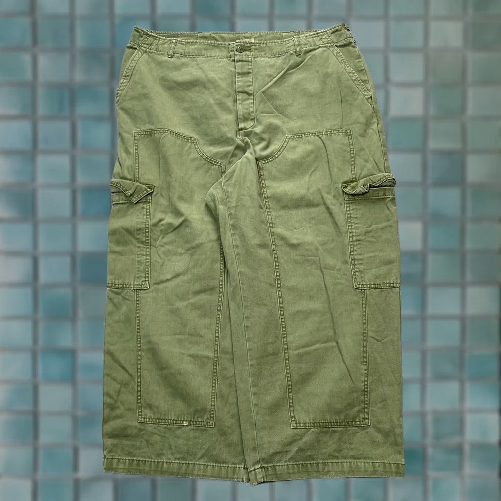 Doublet VINTAGE Baggy Jeans Womens 17 Green y2k Raver Cargo Double Knee Wide Leg Grunge 90s Work Size 27" / US 4 / IT 40 - 1 Thumbnail