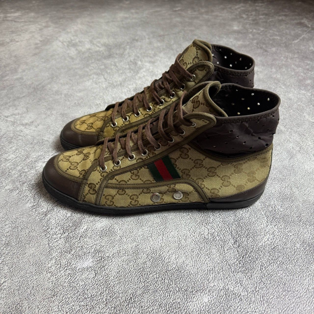 Gucci GG California Monogram Leather Striped High Top