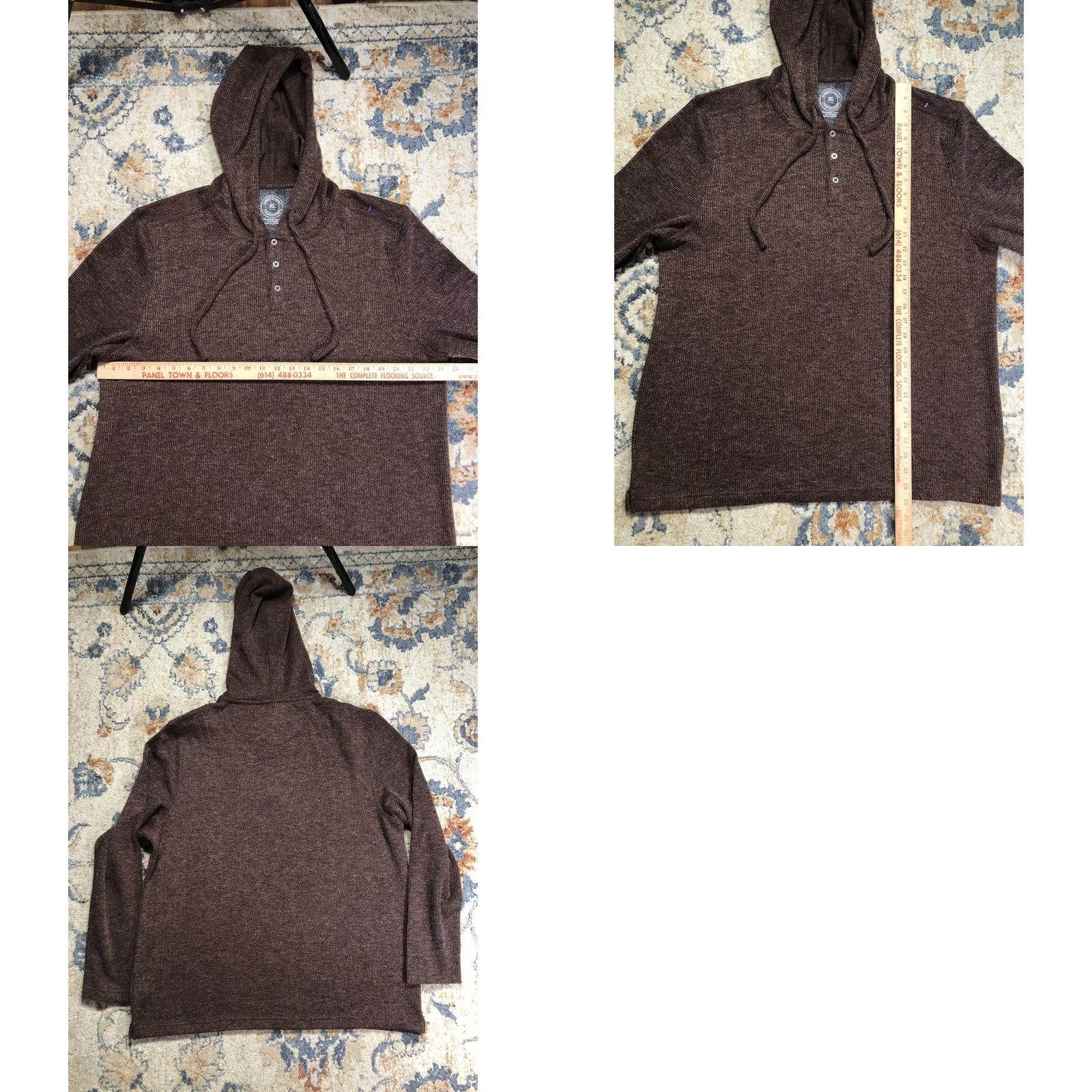 Carbon2Cobalt Carbon2Cobalt Mens XL Brown Hooded Henley Knit Pullover Sweater Long Sleeve Size US XL / EU 56 / 4 - 8 Thumbnail