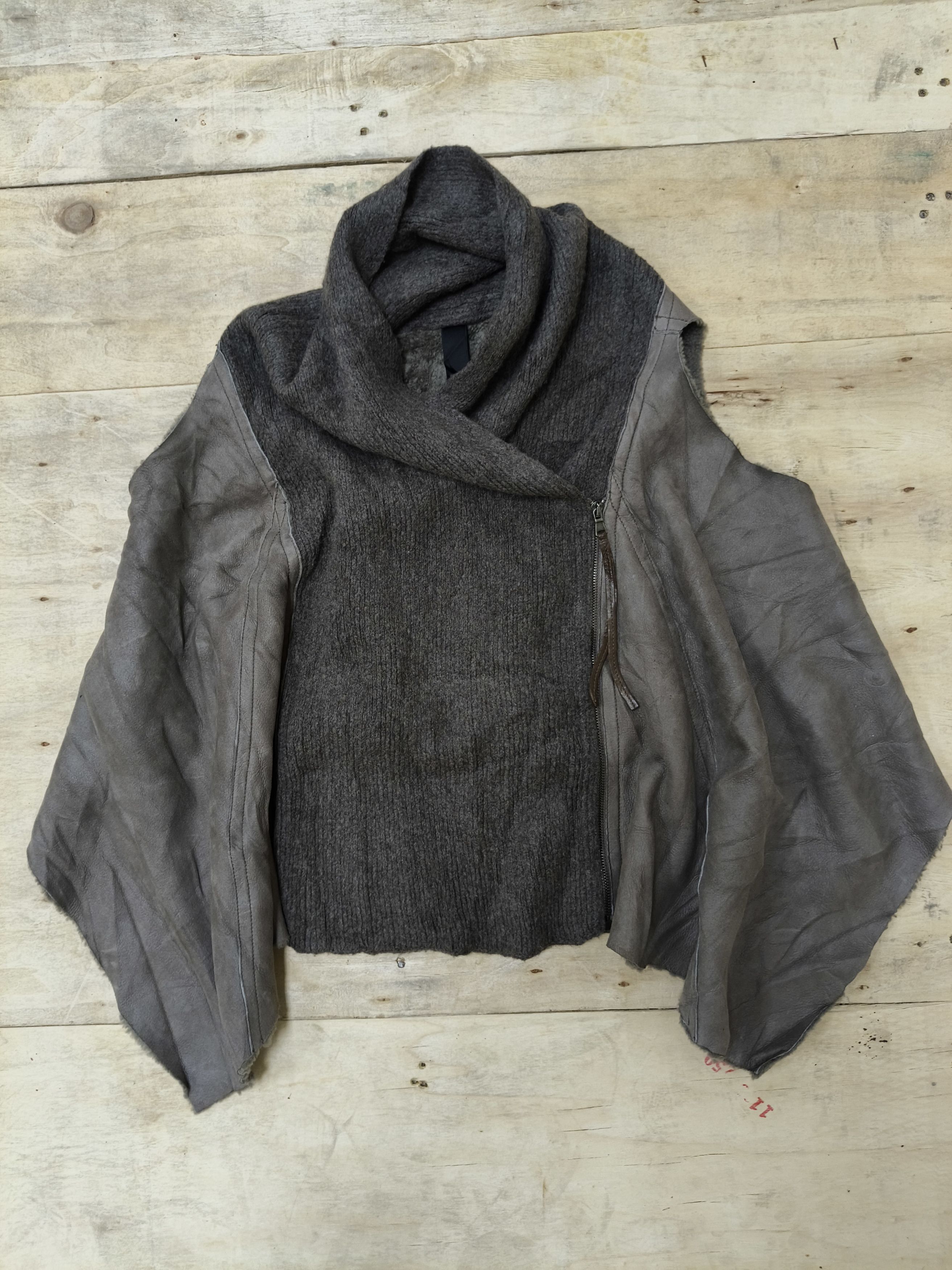 Avant Garde Lamb Leather Wool Fleece Cardigan Jacket