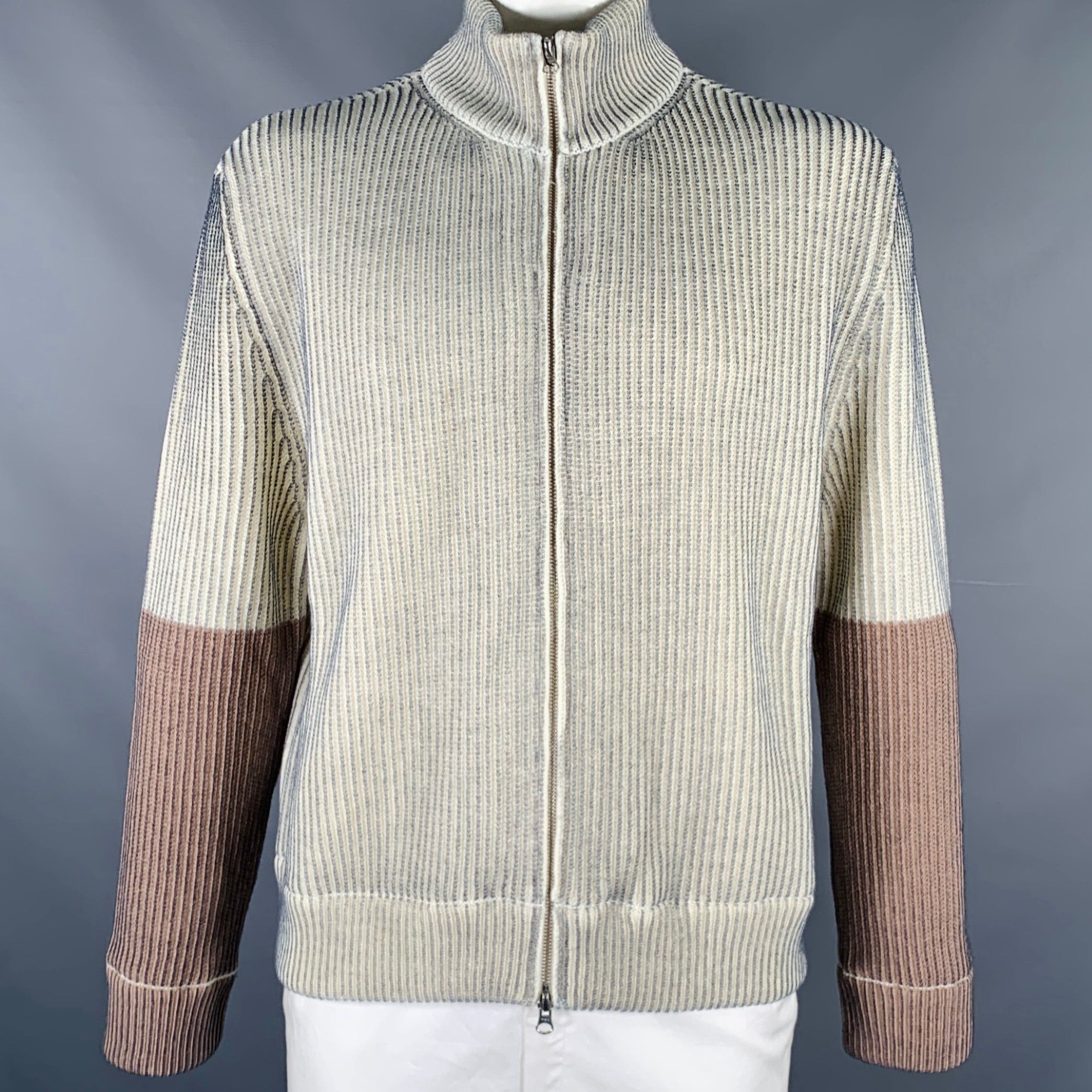 Pre-owned Maison Margiela Cream Grey Two Toned Acrylic Wool Zip Up Sweater