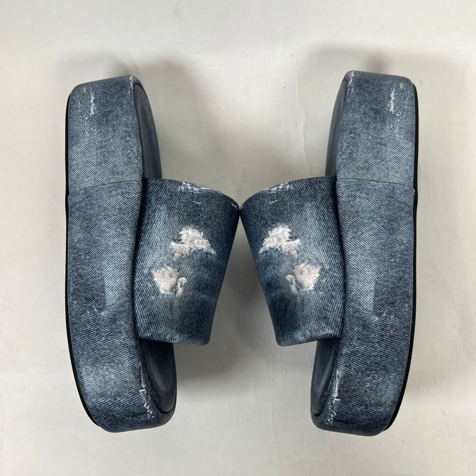 Balenciaga Balenciaga Blue Denim Trompe L'oeil Platform Slide Size 40 Size US 10 / IT 40 - 4 Thumbnail