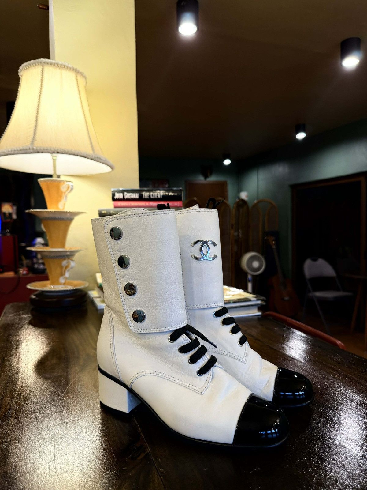 Chanel Chanel 19B Two Bone Signature Logo Lace-up Leather Boots Size US 7 / IT 37 - 7 Thumbnail