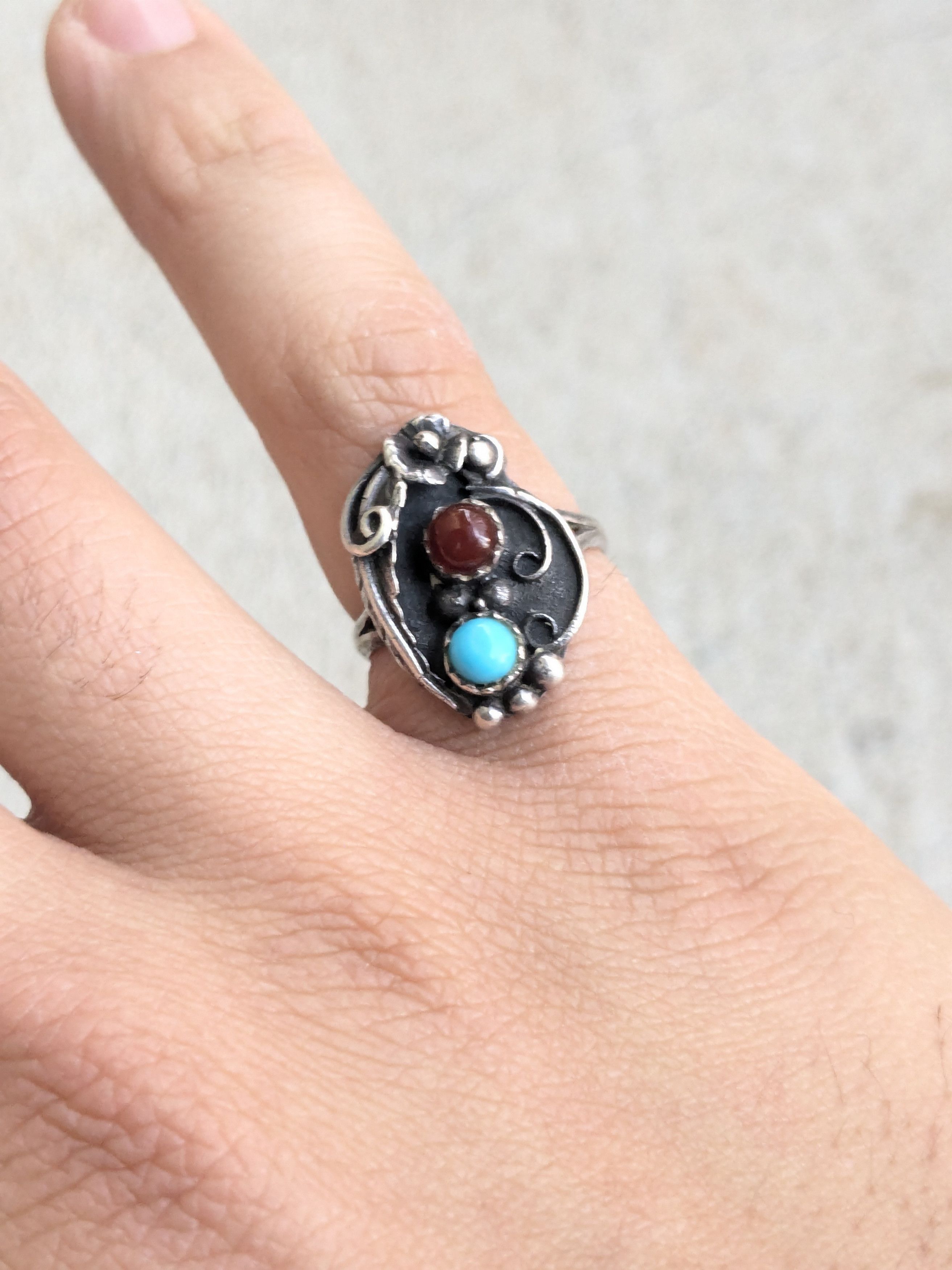 Jewelry × Sterling Silver Vintage Sterling Silver Ring Turquoise Agate 5.75 Native Size ONE SIZE - 9 Thumbnail