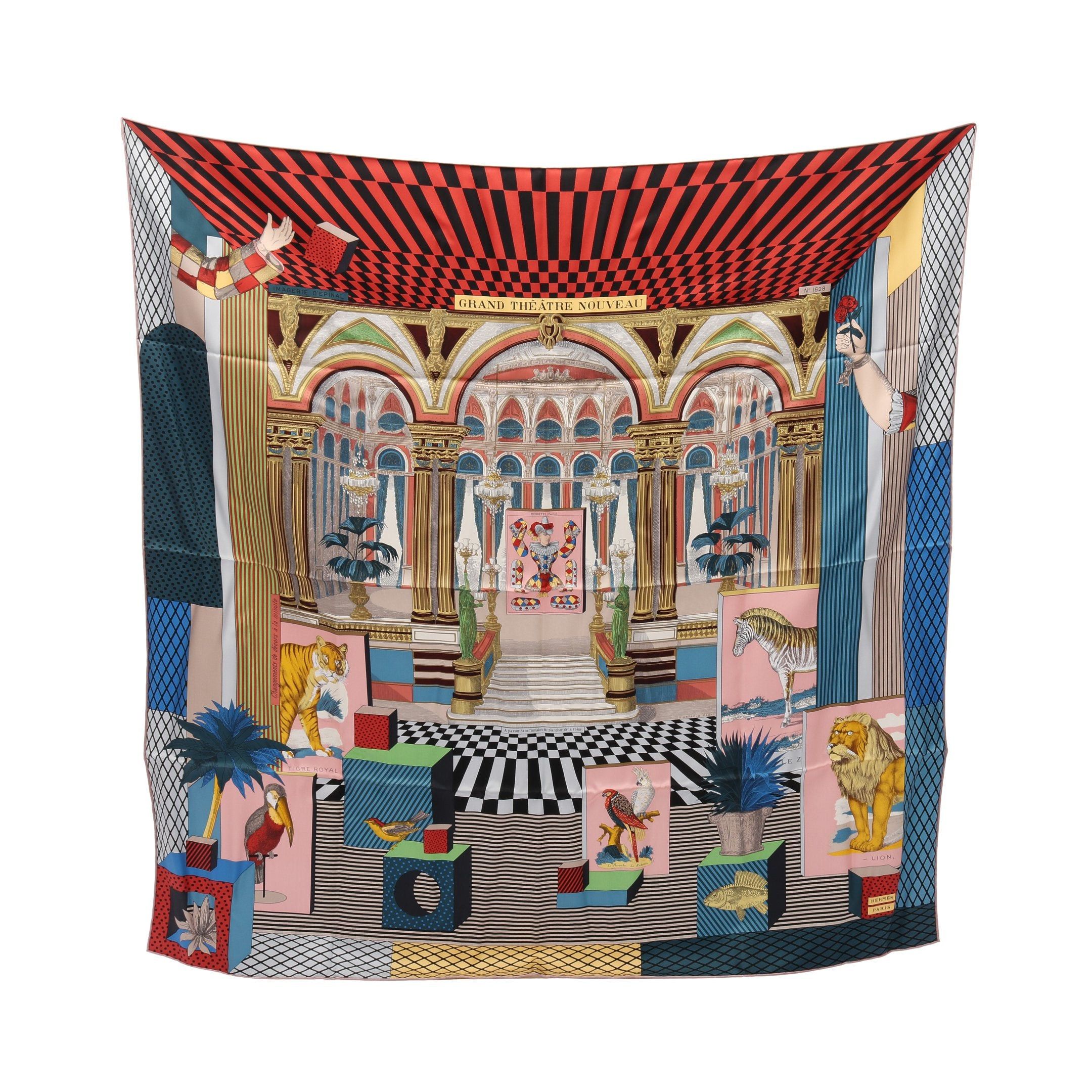 Hermes Hermes Carres 90 Grand Theatre Nouveau Scarf Silk Multicolor Size ONE SIZE - 1 Thumbnail