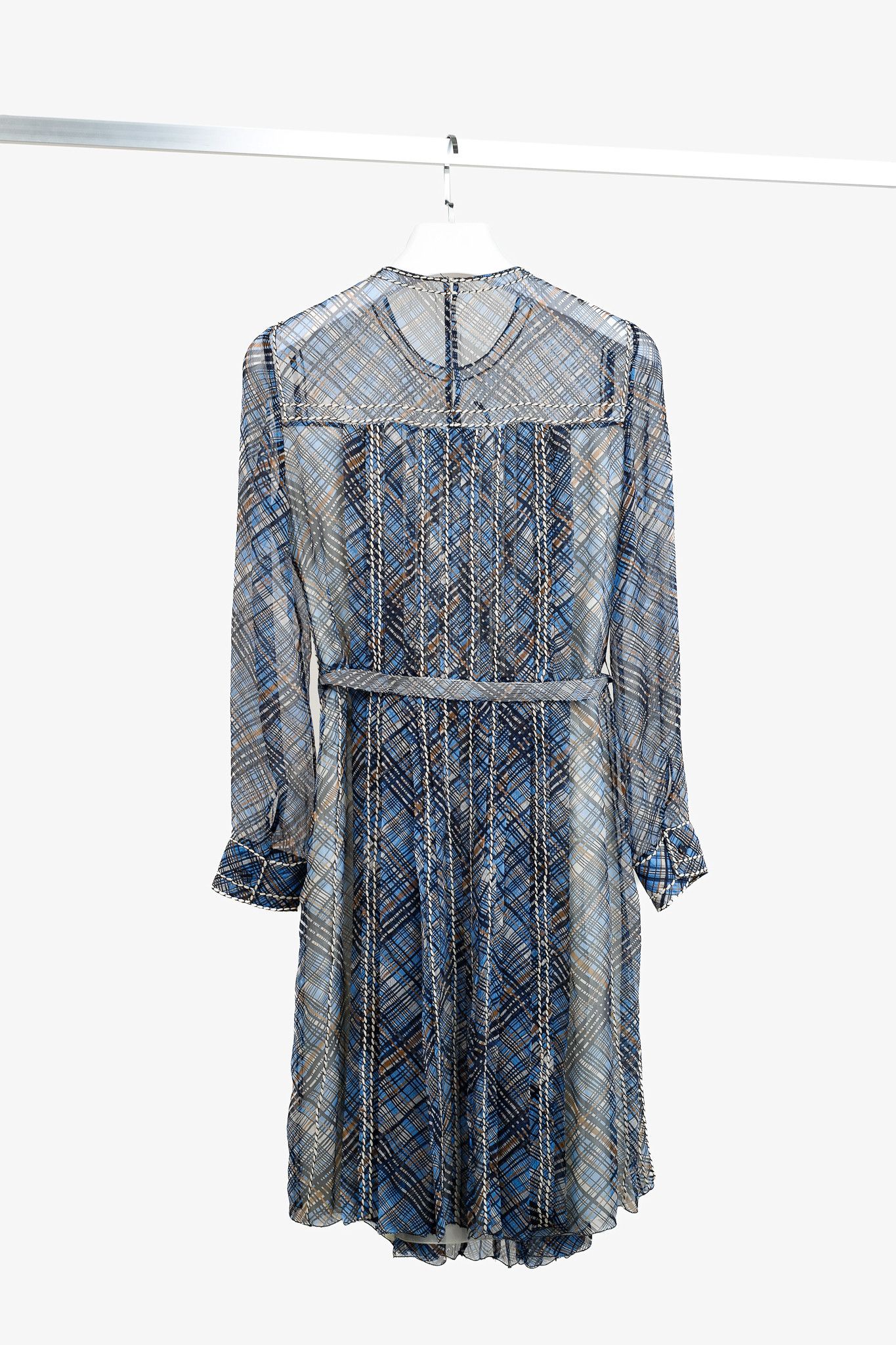 Prada Prada Resort 2015 Blue Plaid-Silk Stitched-Detailing Dress Size M / US 6-8 / IT 42-44 - 2 Thumbnail