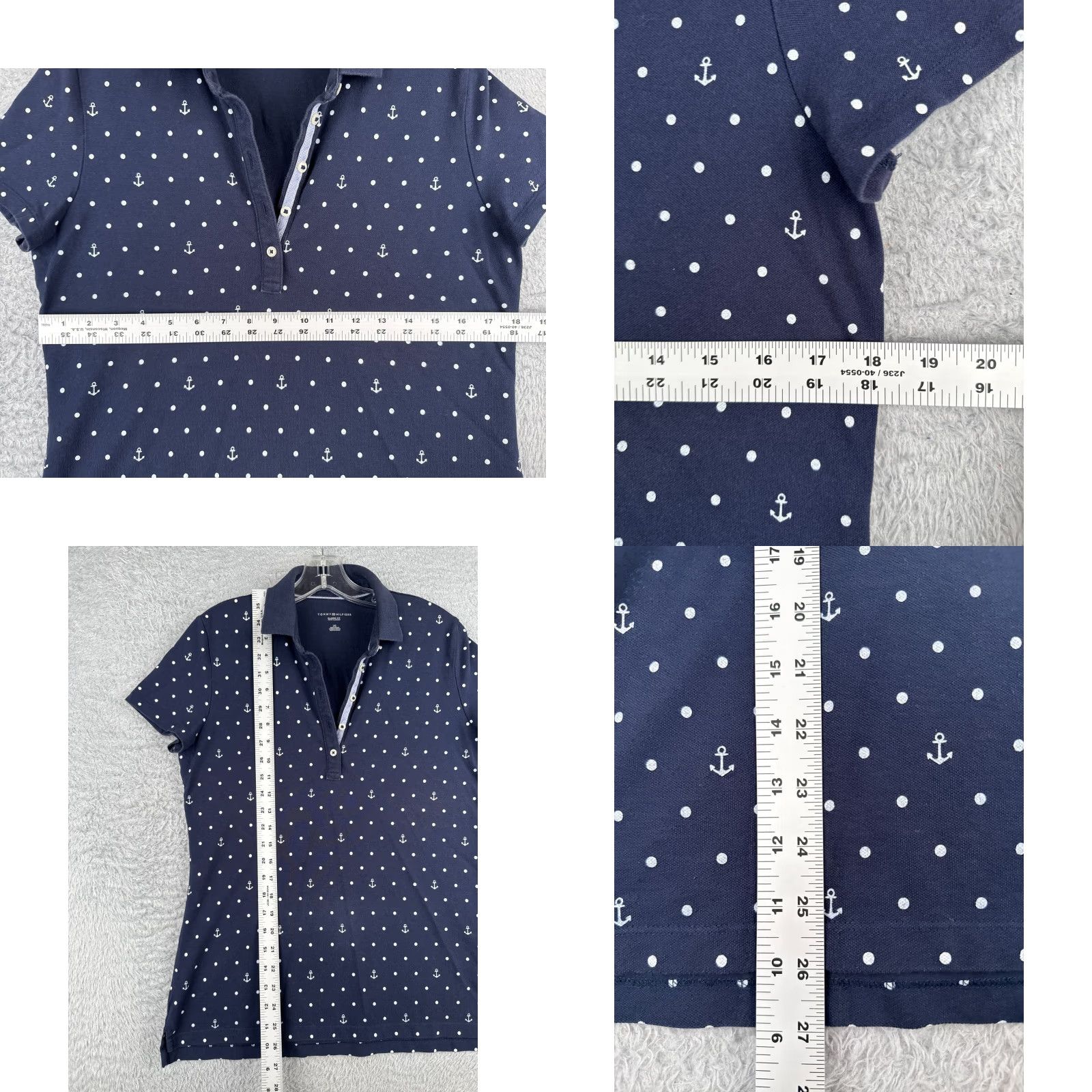 Tommy Hilfiger Tommy Hilfiger Polo Shirt Women Large Blue White Polka Dot Anchor Cotton Blend Shirt Size L / US 10 / IT 46 - 8 Thumbnail