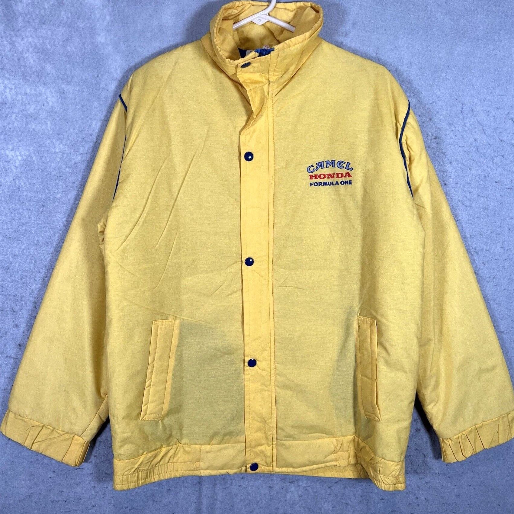 Camel VINTAGE Honda 90s Formula 1 Car Racing Jacket Full Zip Yellow Mens Size US L / EU 52-54 / 3 - 2 Thumbnail