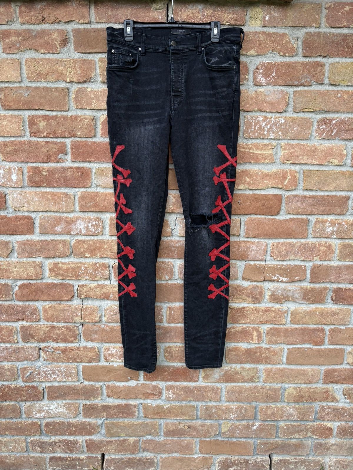 Amiri Amiri Tokyo exclusive Bones leather patched skinny denim 