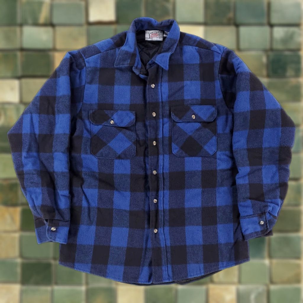 Vintage VINTAGE Private Property Quilted Flannel Shirt Plaid Blue Made USA Mens L Size US L / EU 52-54 / 3 - 1 Thumbnail